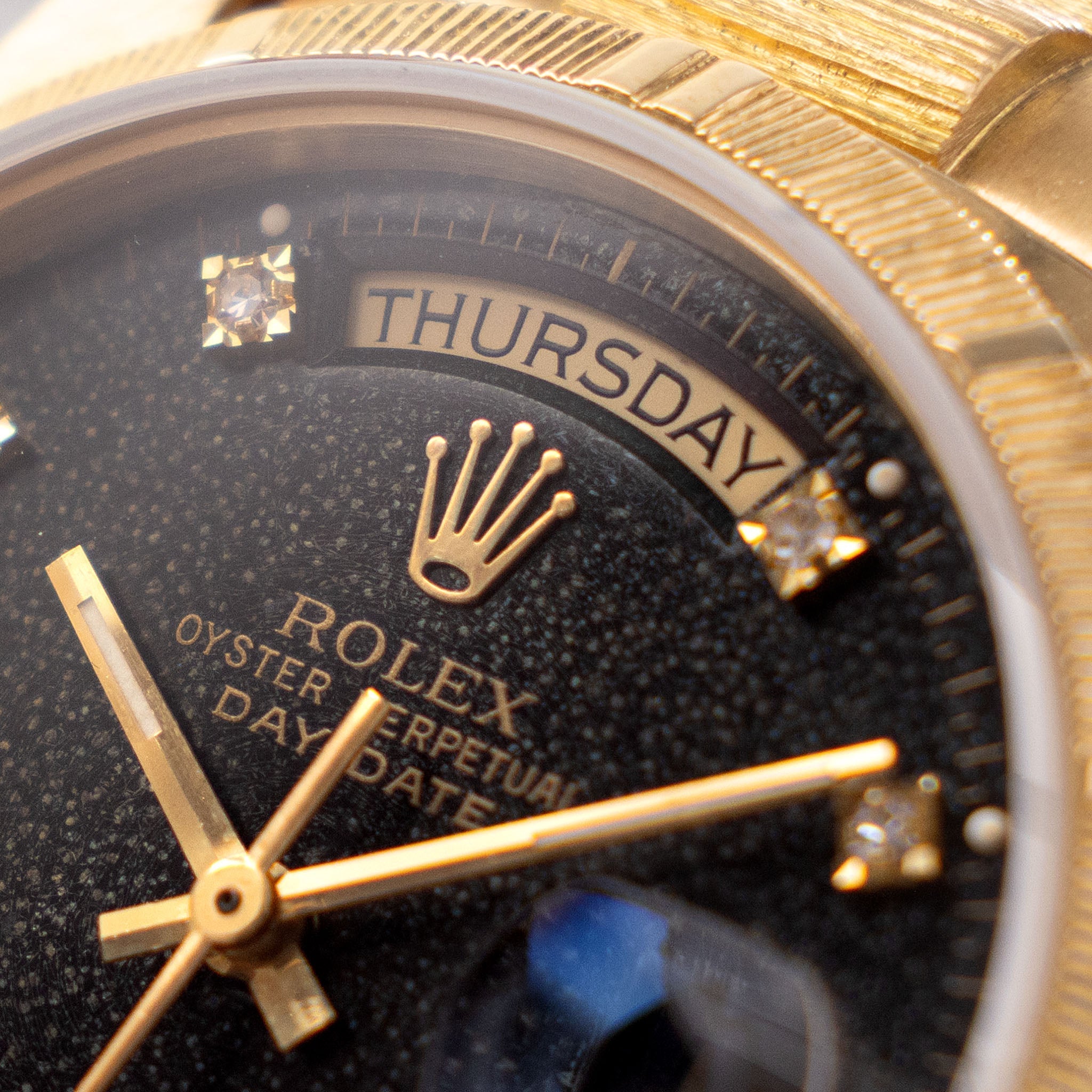 Rolex Day-Date Black Diamond "Stingray Patina" Dial Bark Finish Box and Paper Set Ref. 18078