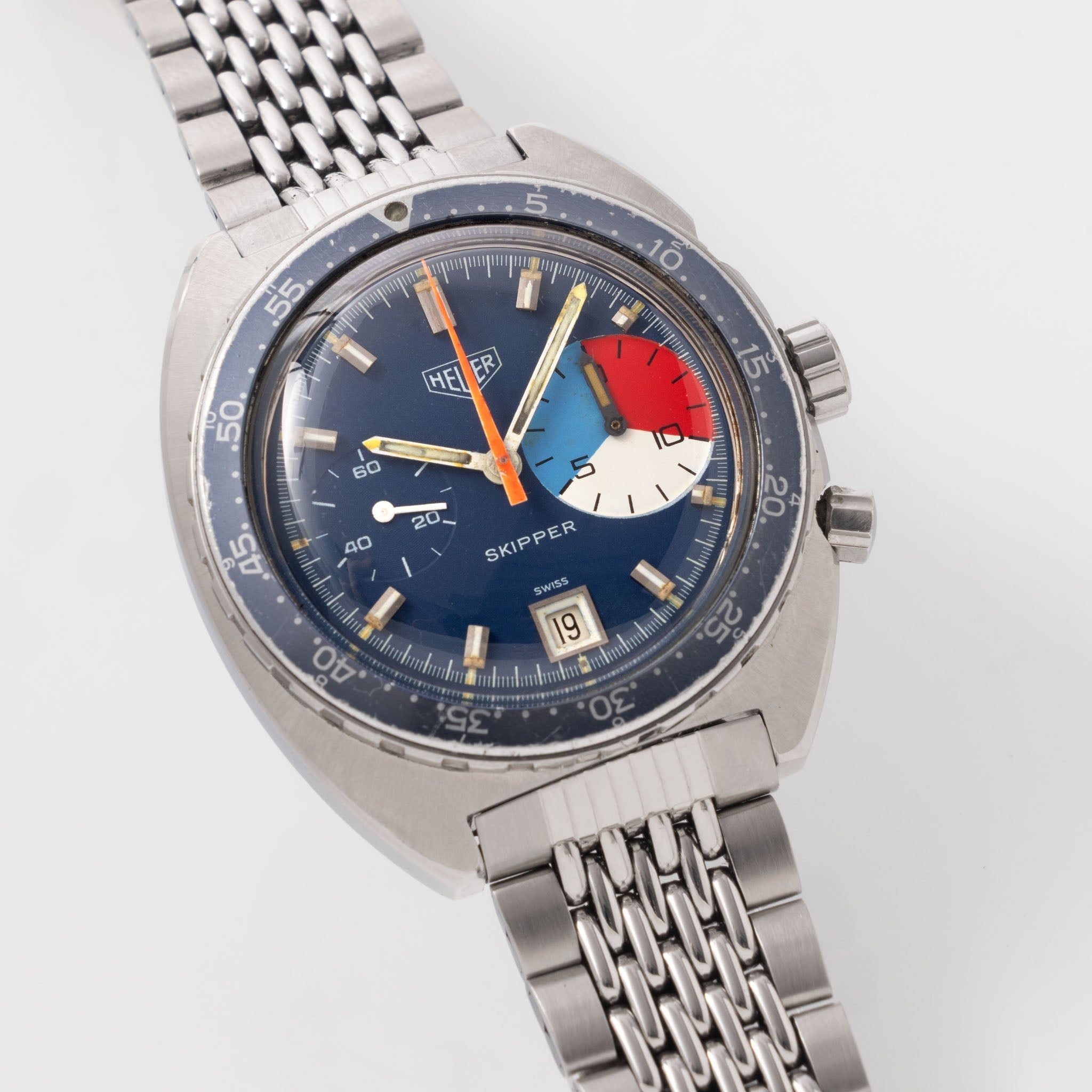 Heuer Skipper Yacht Regatta Timer Blue dial ref. 73463 with rare Gay Frères bracelet
