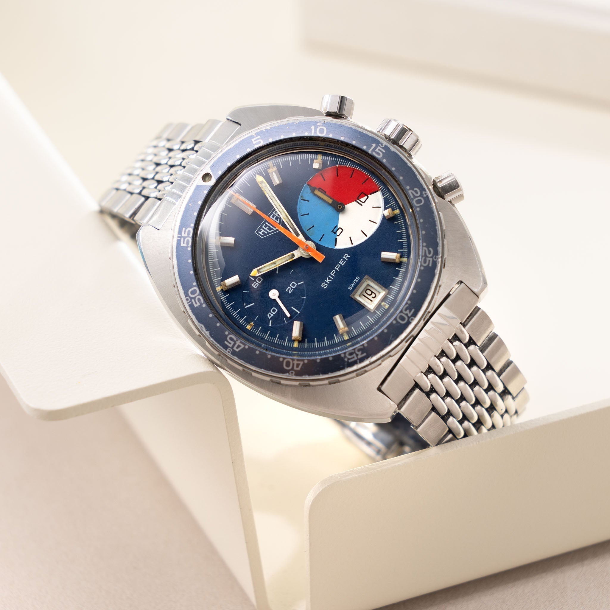 Heuer Skipper Yacht Regatta Timer Blue dial ref. 73463 with rare Gay Frères bracelet