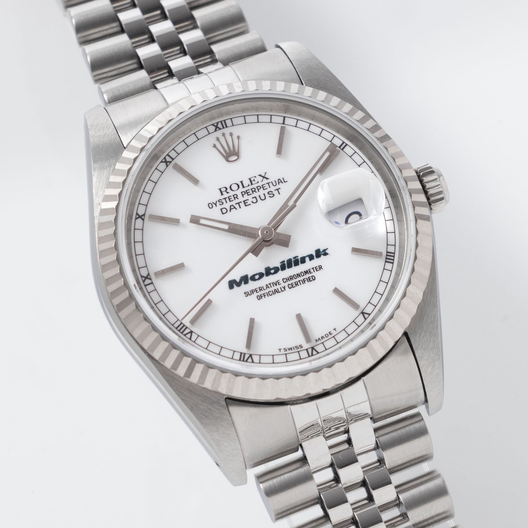 Rolex Datejust 16234 Porcelain White Dial Mobilink logo