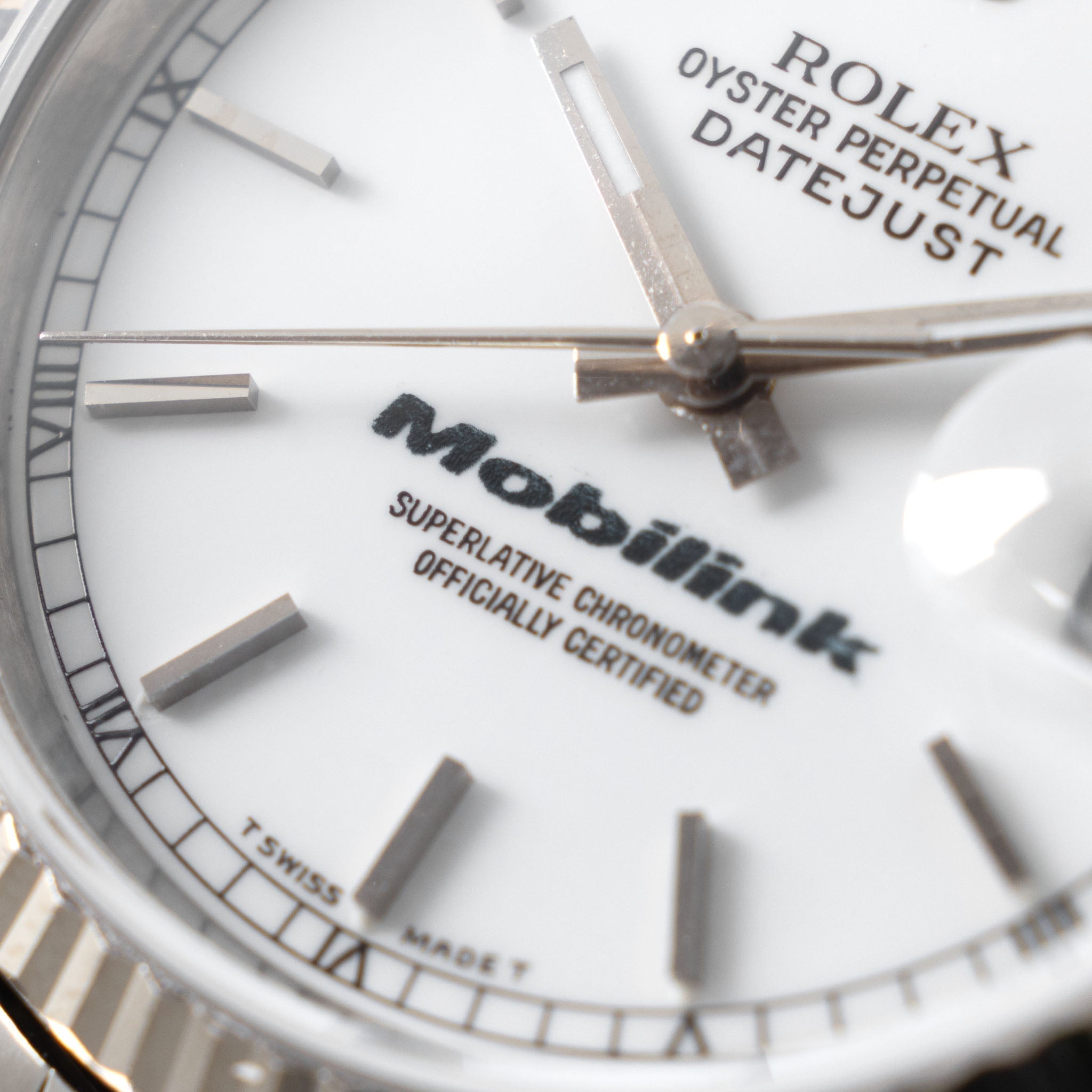 Rolex Datejust 16234 Porcelain White Dial Mobilink logo