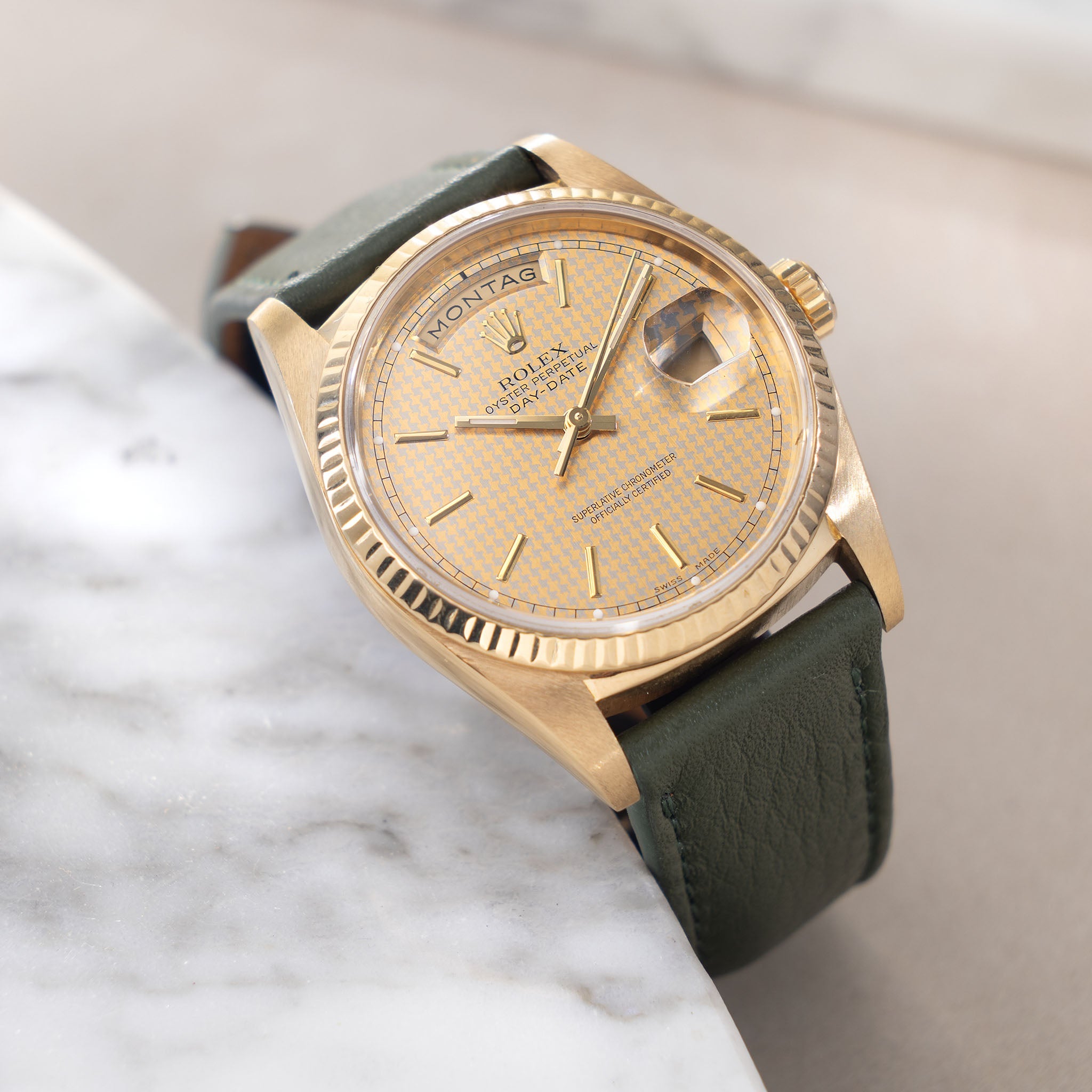 Rolex Day-date Houndstooth dial ref 18238 in 18 k yellow gold