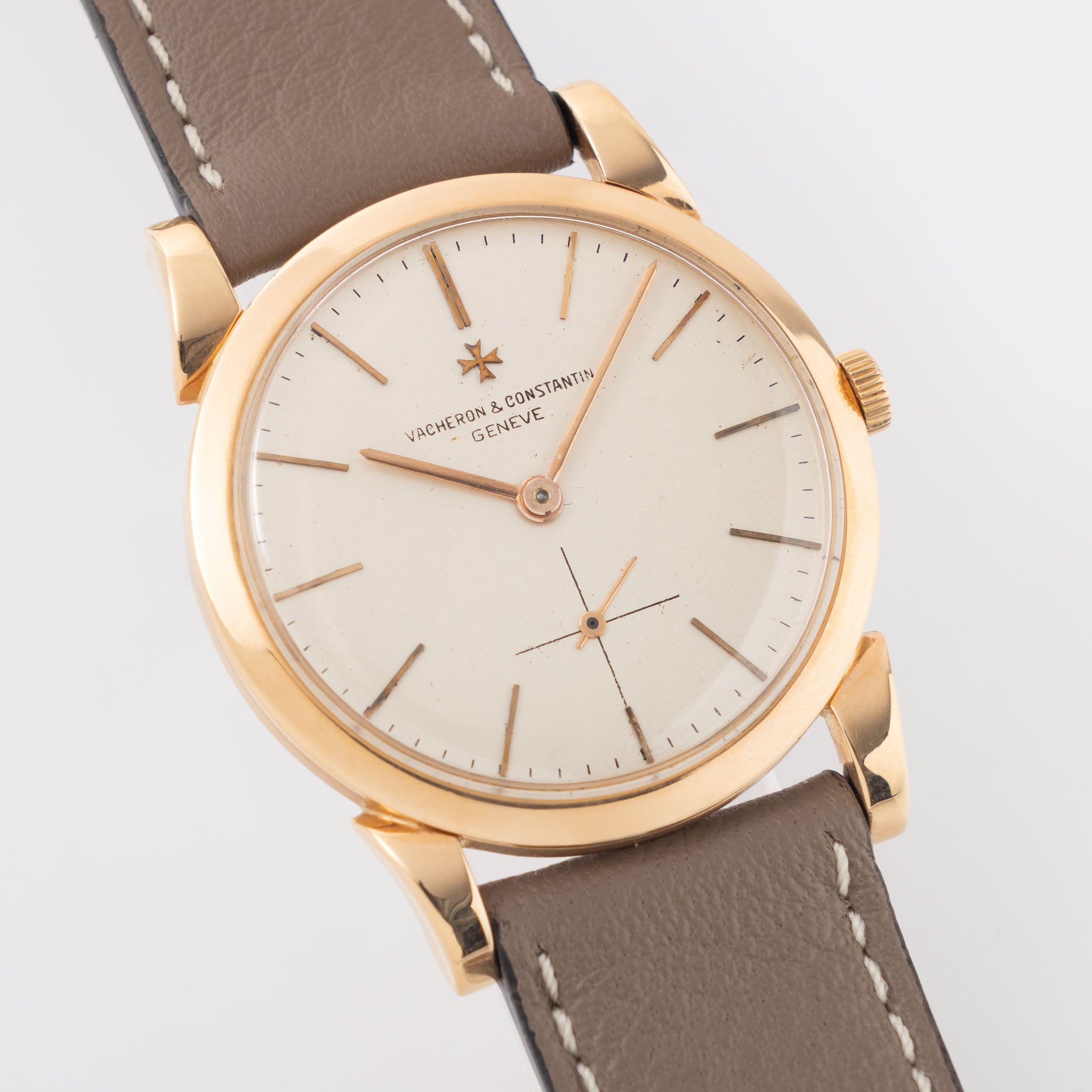 Vacheron Constantin 18 k rose gold scroll lug Dresswatch cream dial ref 6030