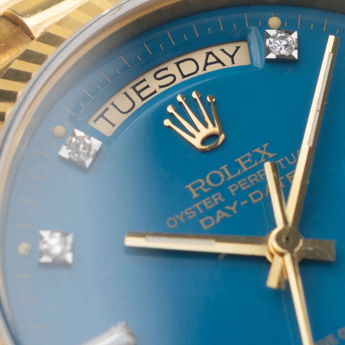 Rolex Day-Date 18038 Petrol Blue Stella Dial in 18k Yellow Gold