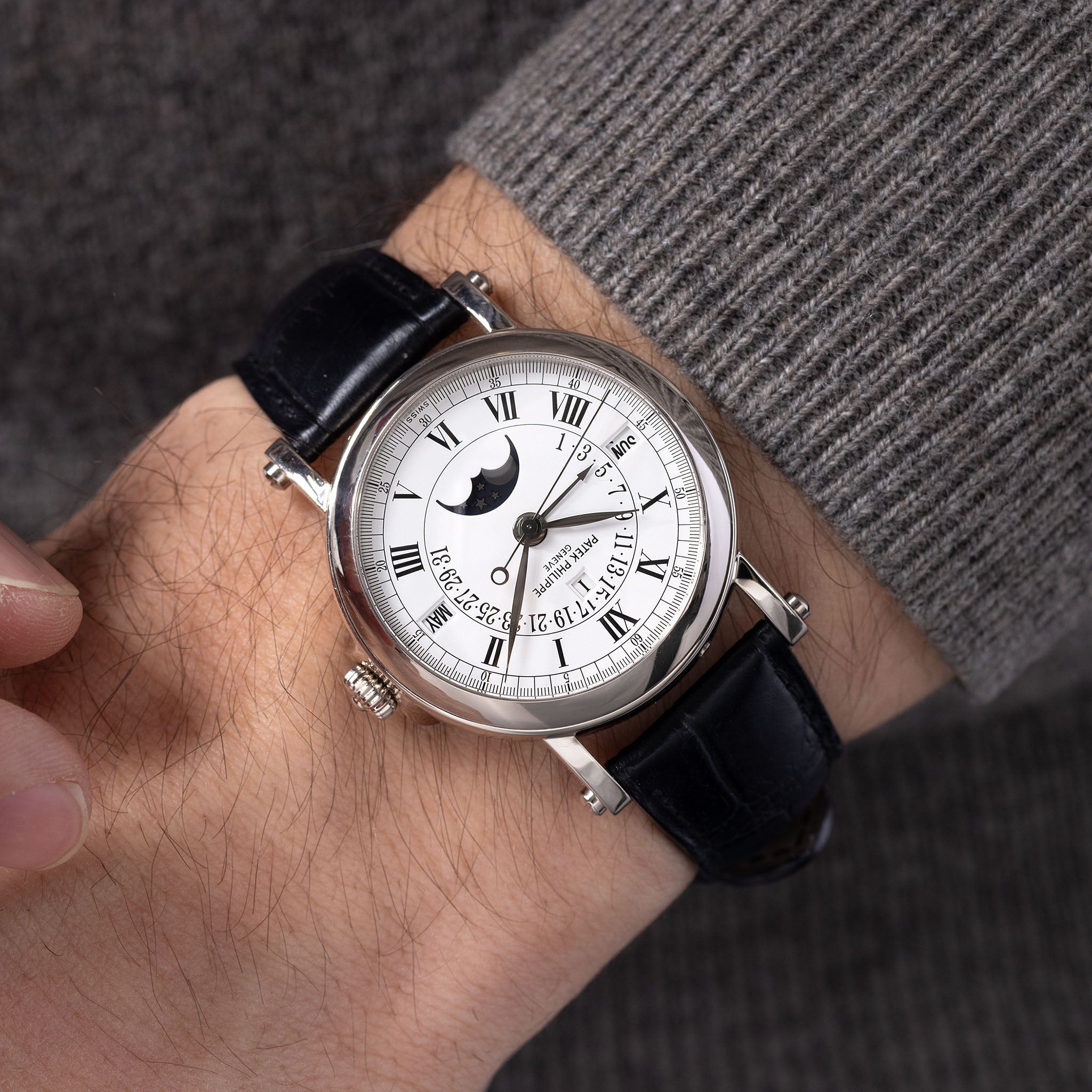 Patek Philippe Retrograde Perpetual Calendar 5059G Officer Case in 18k White Gold with Original Certificate of Origine