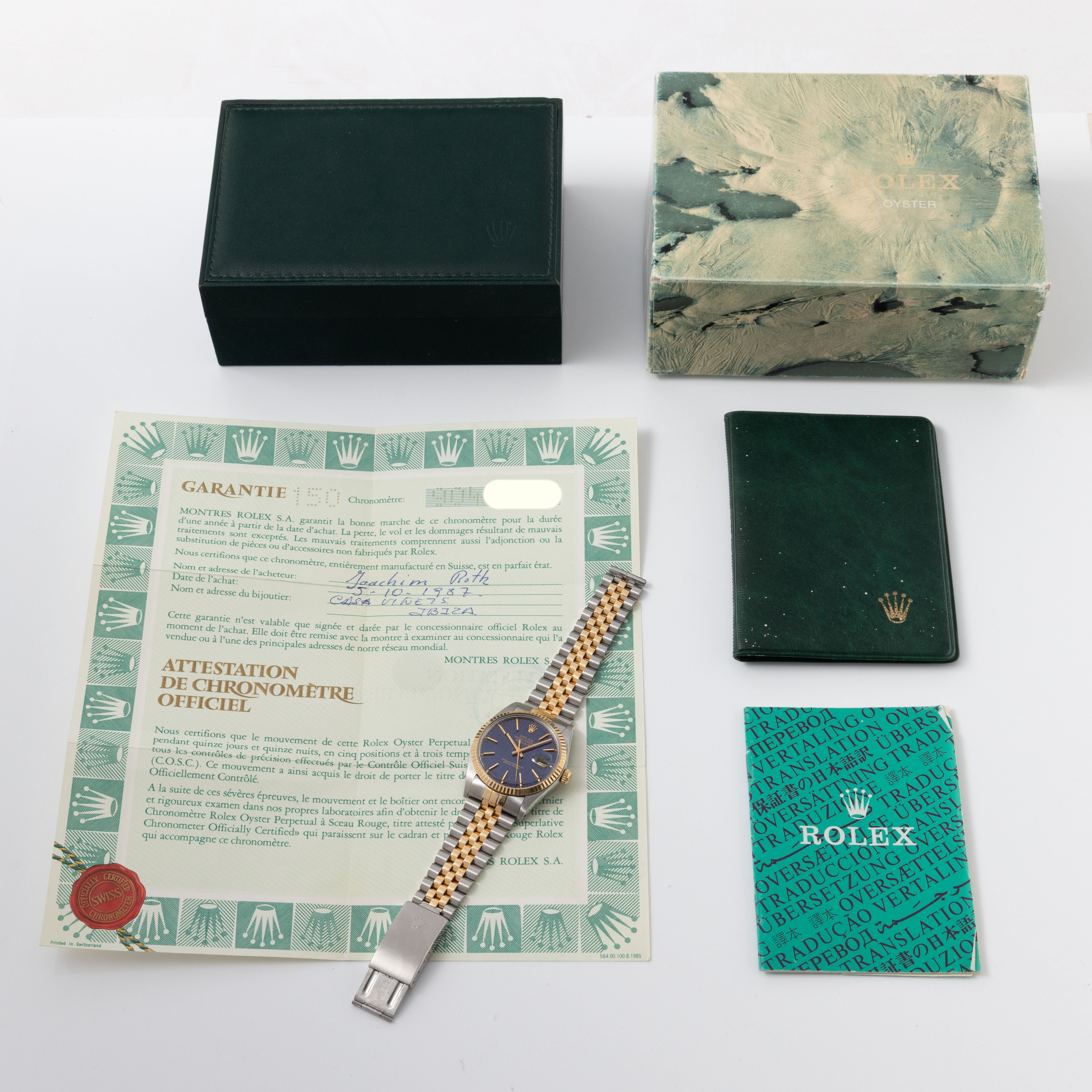 Rolex Datejust 16013 Blue Jubilee/Computer Dial in Steel and Gold with Original Box and Papers