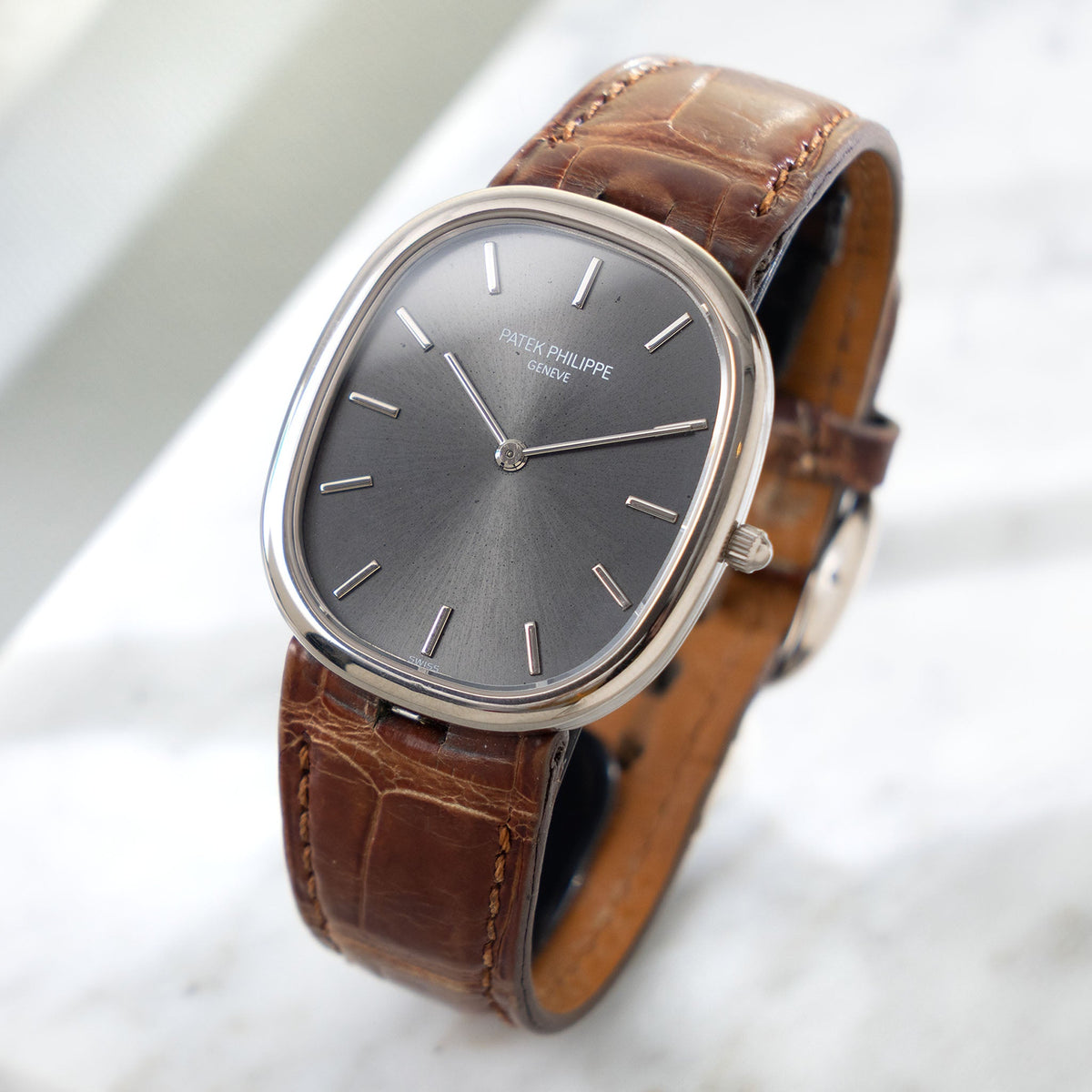 Patek Philippe Ellipse 3738G Grey Soleil Dial Jumbo Automatic in 18k White Gold