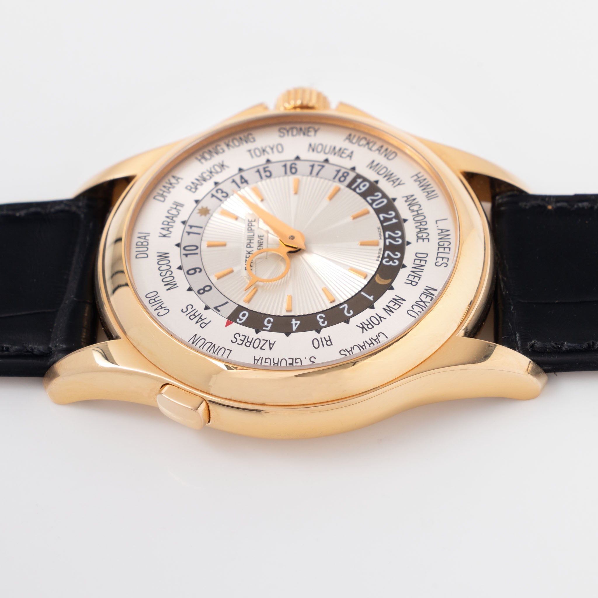 Patek Philippe World Time ref 5130R Guilloché Dial in 18k Rose Gold with Box and Papers
