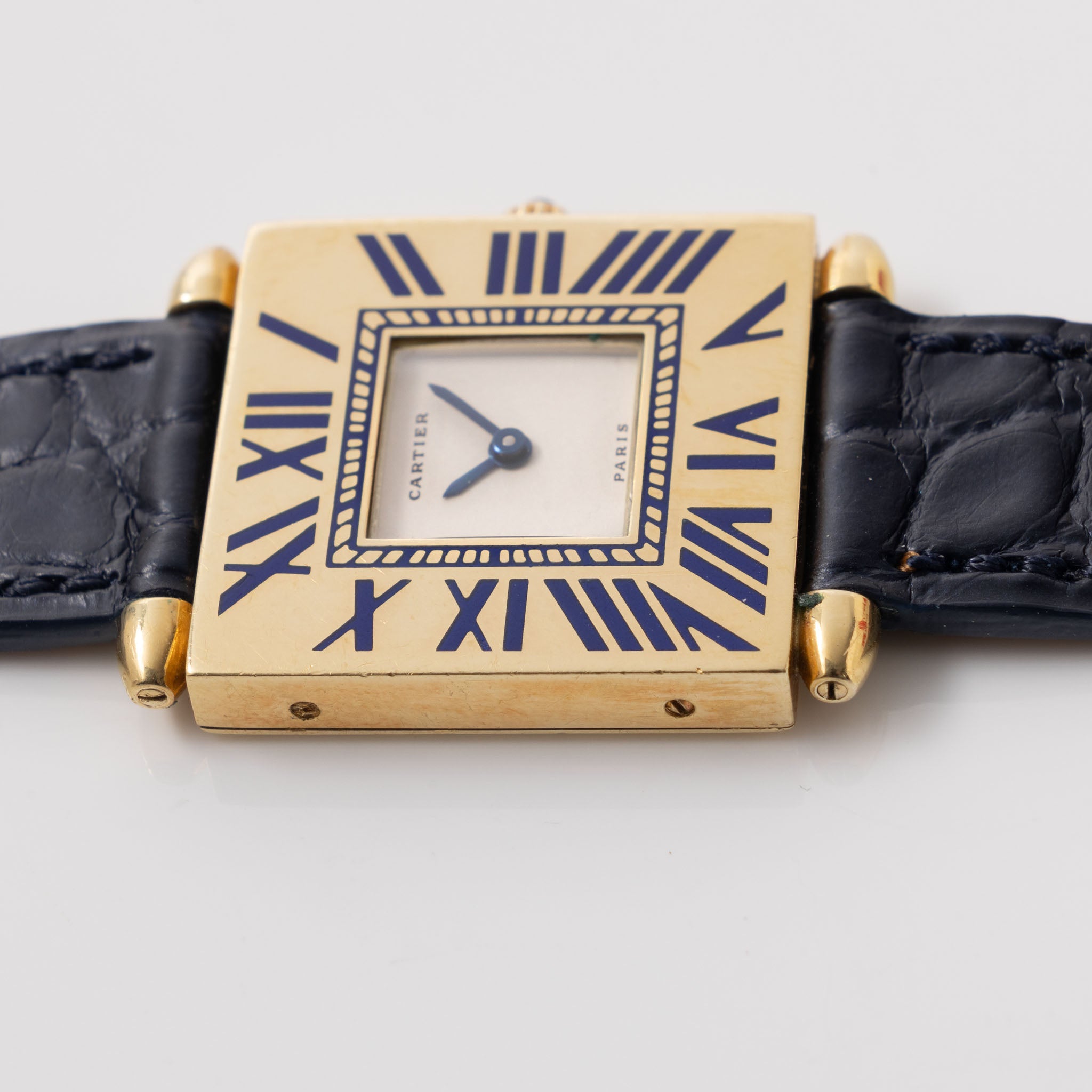 Cartier Obus Paris dial in 18 k yellow gold Blue enamel numerals