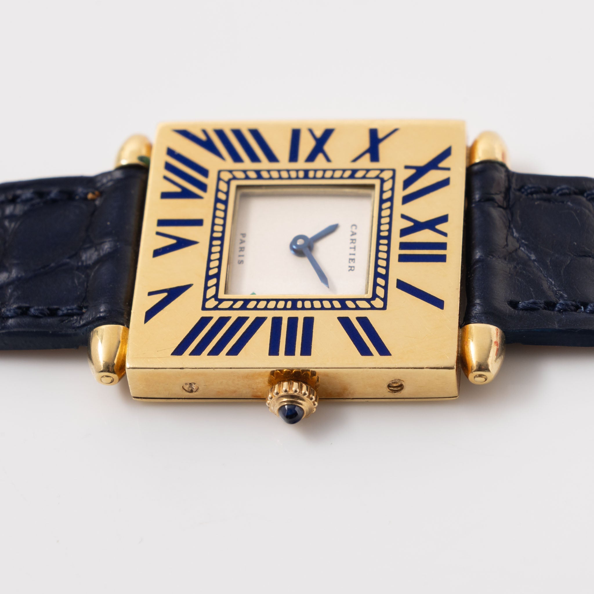 Cartier Obus Paris dial in 18 k yellow gold Blue enamel numerals
