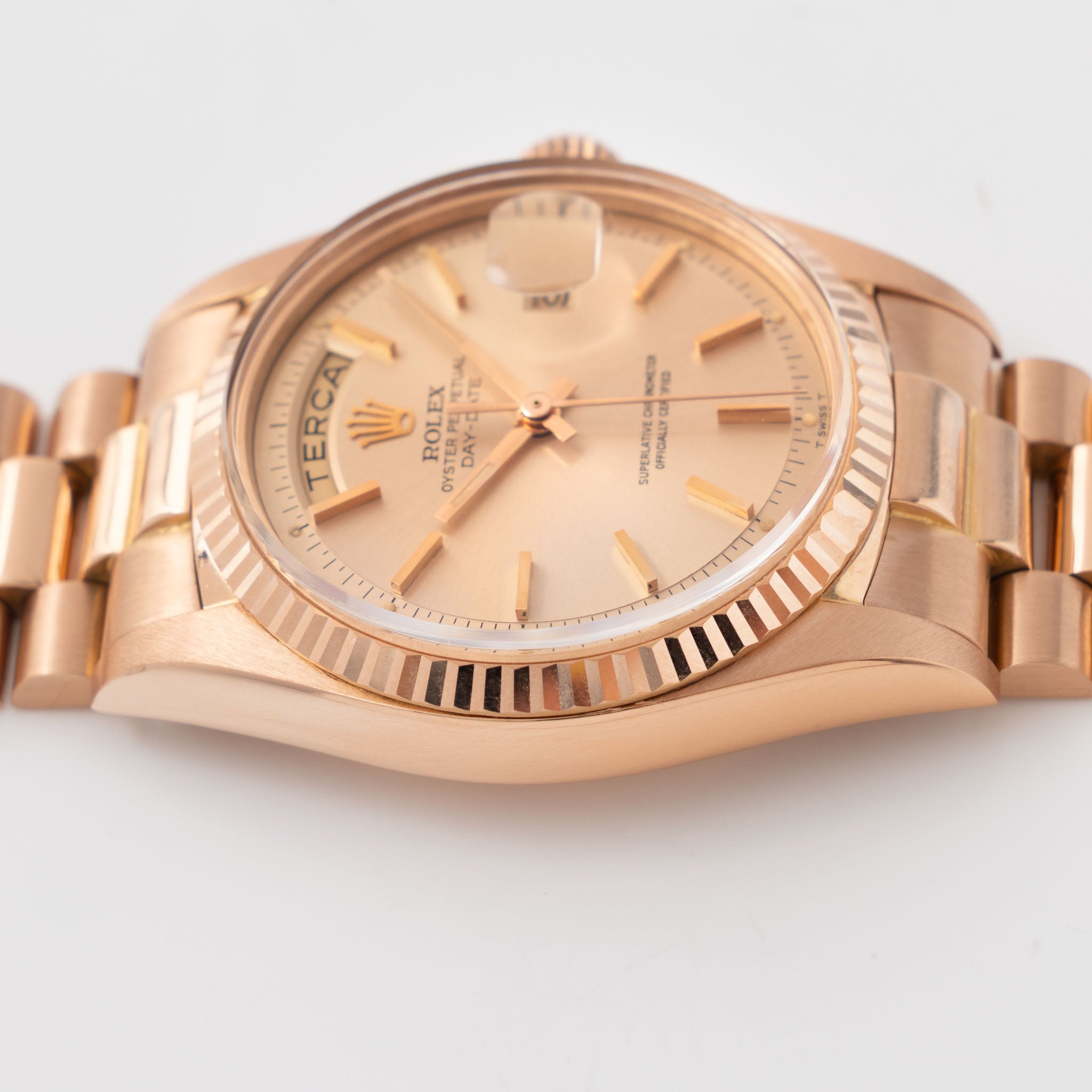 Rolex Day-Date 1803 in 18k Rose Gold Pink-on-Pink Gay Frères Bracelet Portuguese Disc