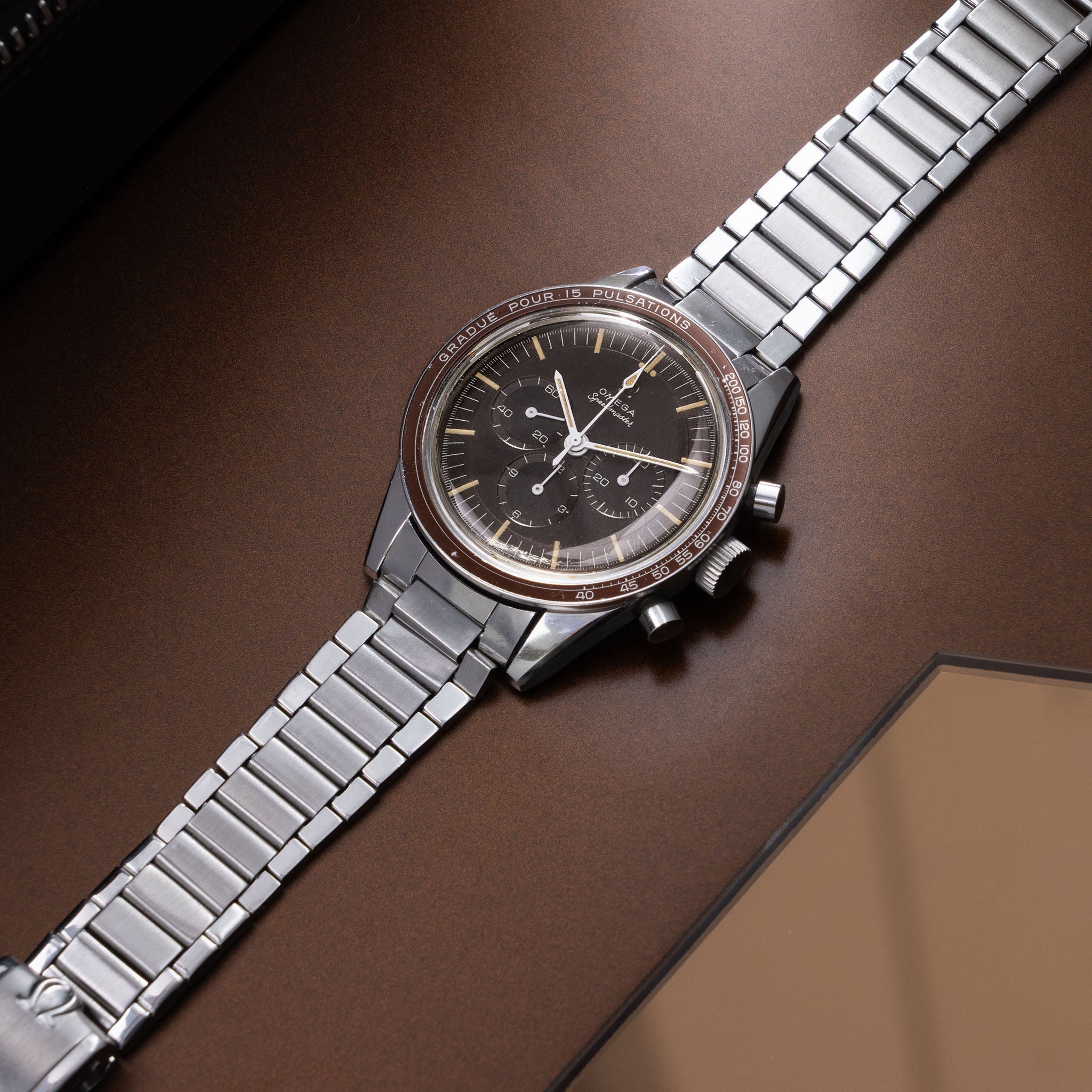 Omega Speedmaster 105.003 Ed White Tropical Brown Dial Pulsations Bezel with Extract of the Archives