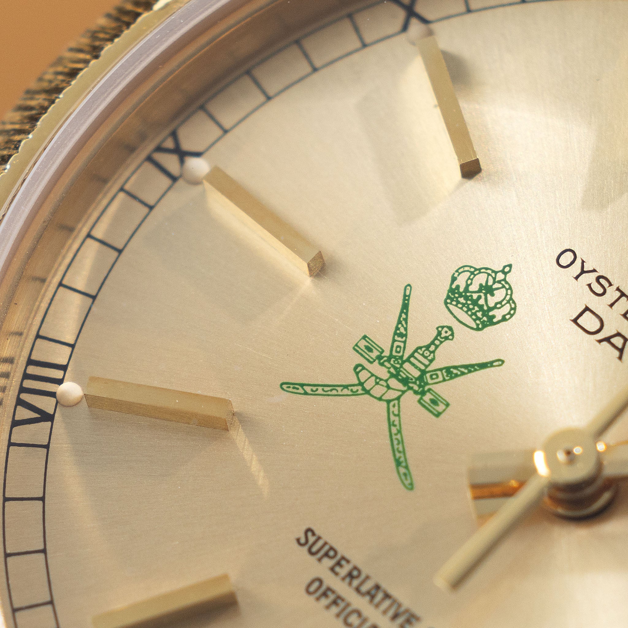 Rolex Day-Date 18078 Green Khanjar Champagne Dial Bark Finish in 18k Yellow Gold