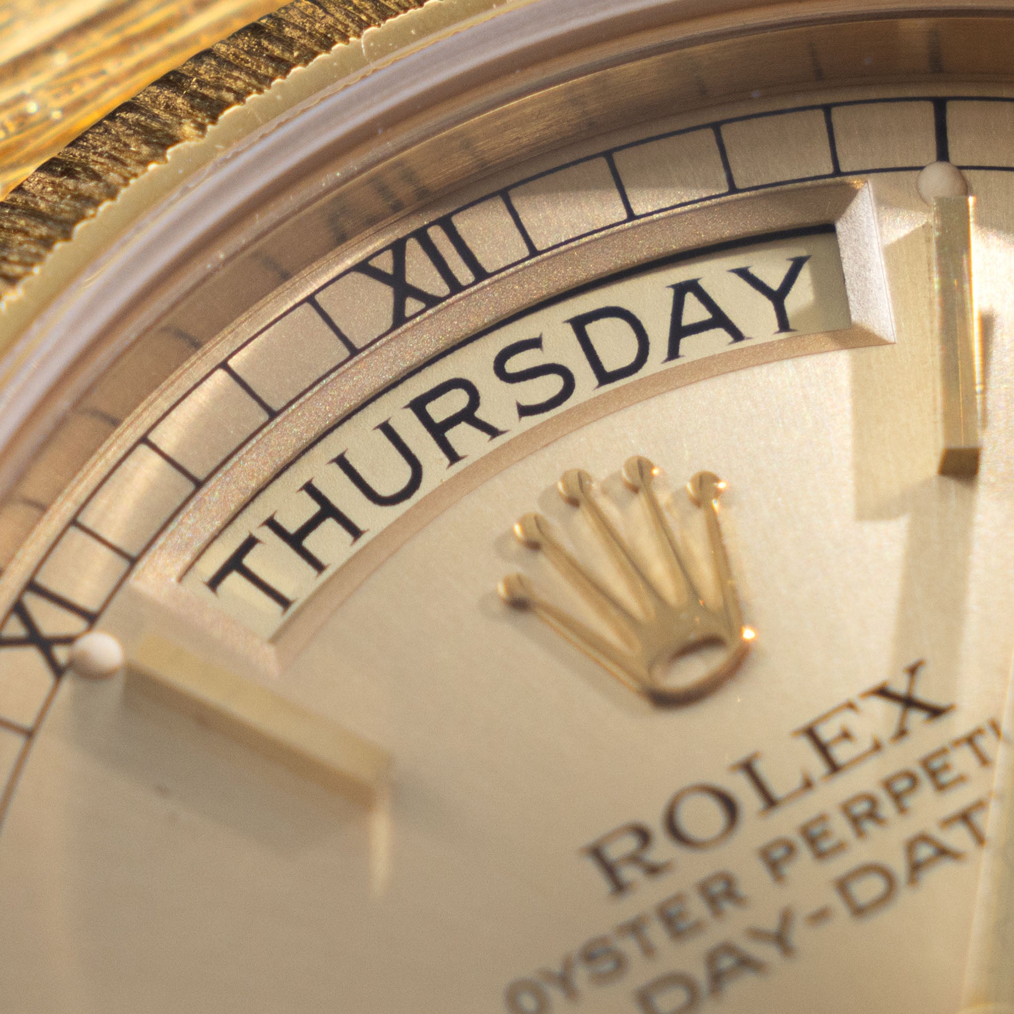 Rolex Day-Date 18078 Green Khanjar Champagne Dial Bark Finish in 18k Yellow Gold