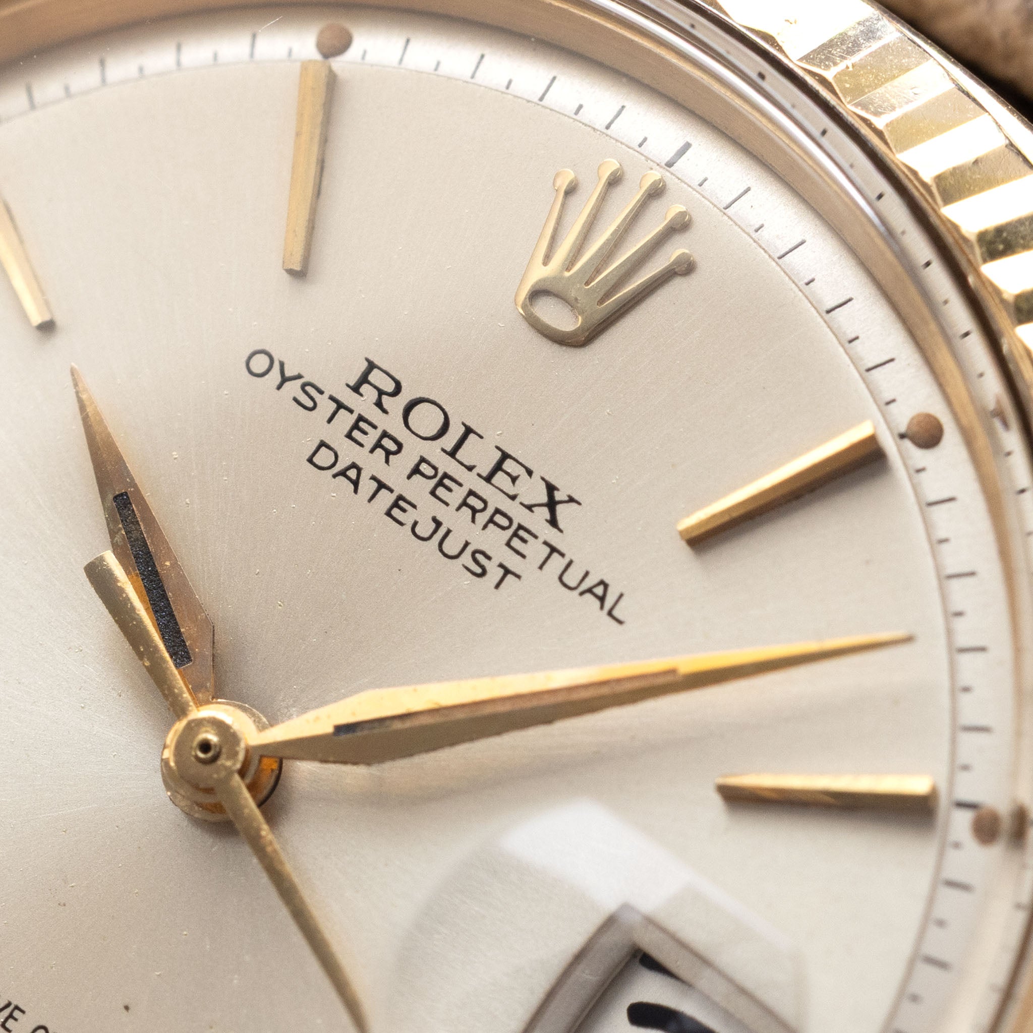 Rolex Datejust 1601/8 Doorstop Silver Soleil Dial in 18k Yellow Gold