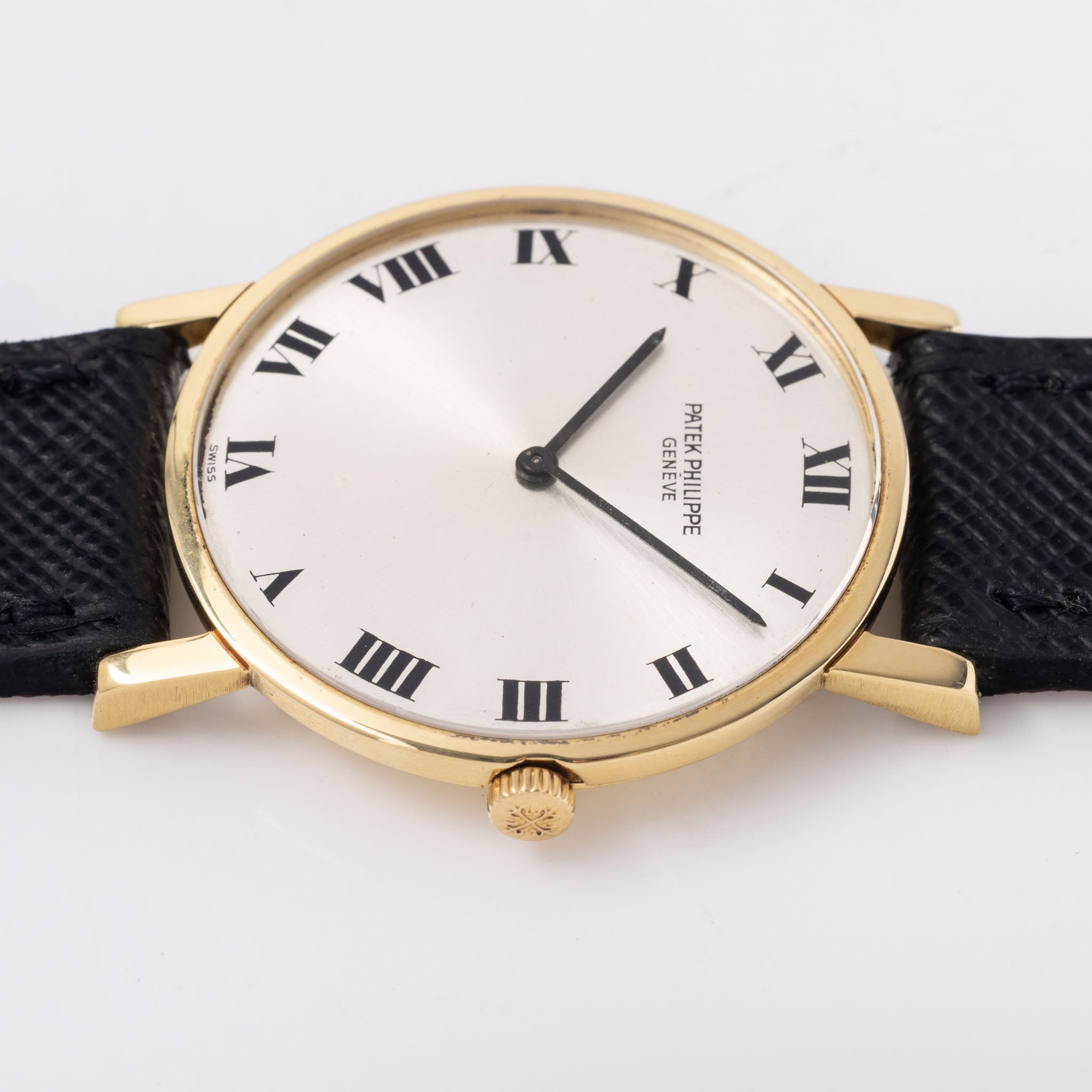 Patek Philippe Calatrava in 18k Yellow Gold Silver Soleil Dial ref. 3470 Ultra-Thin