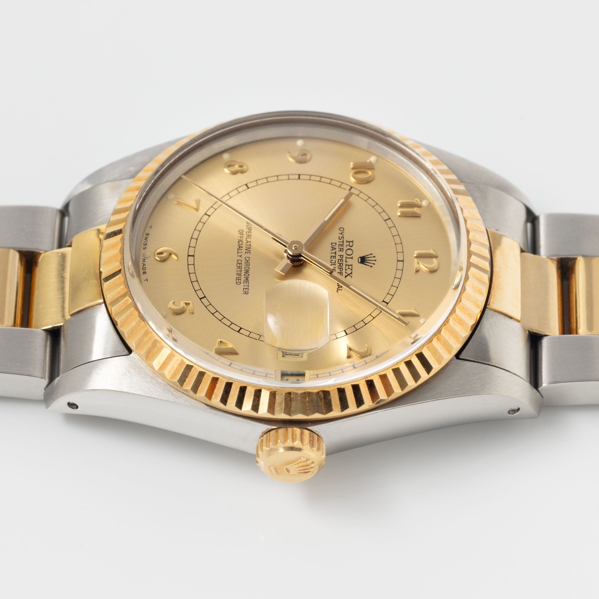 Rolex Datejust 16013 Boiler Gauge Champagne Dial with Original Punched Paper in Steel and Yellow Gold