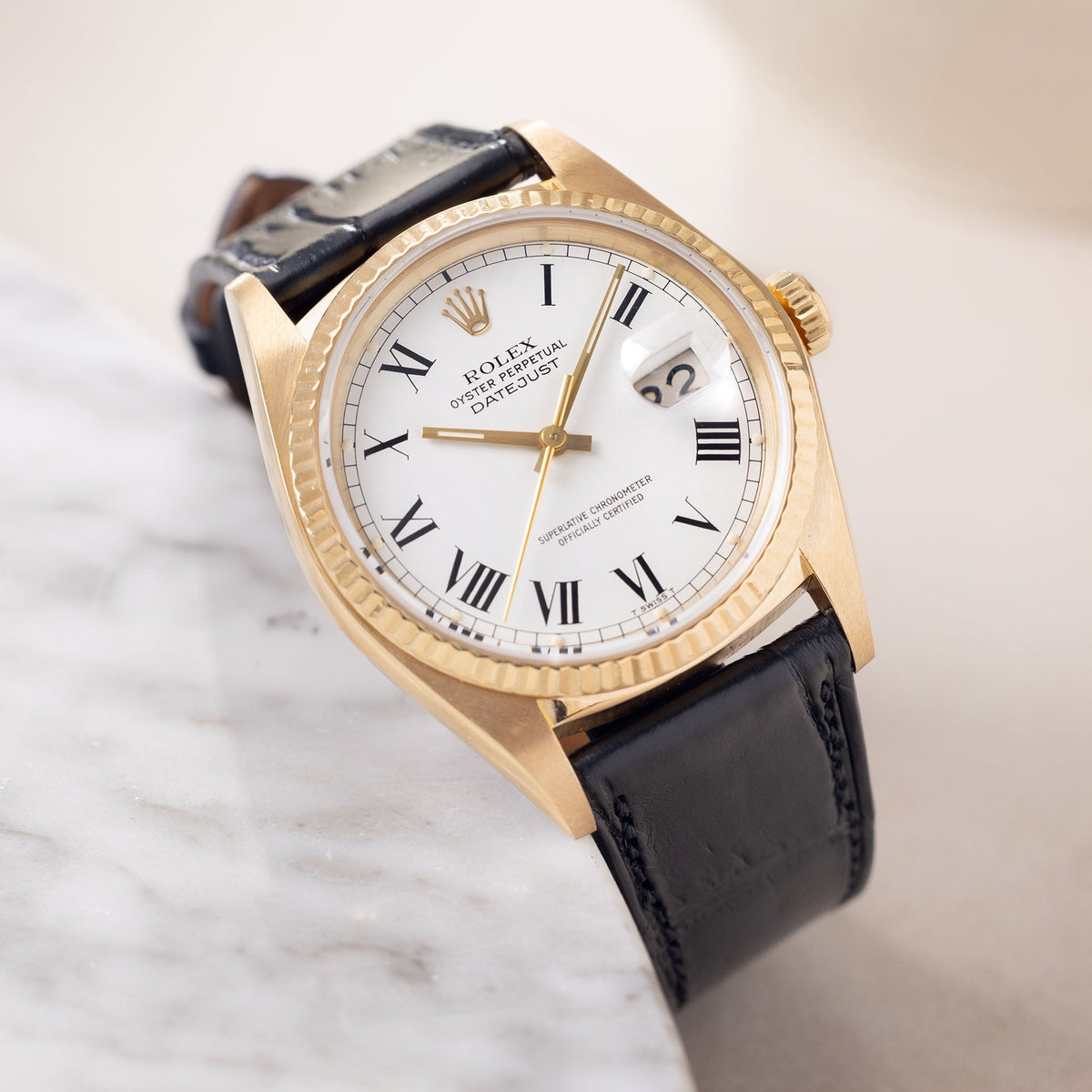 Rolex Datejust 16018 White Buckley dial in 18k Yellow Gold