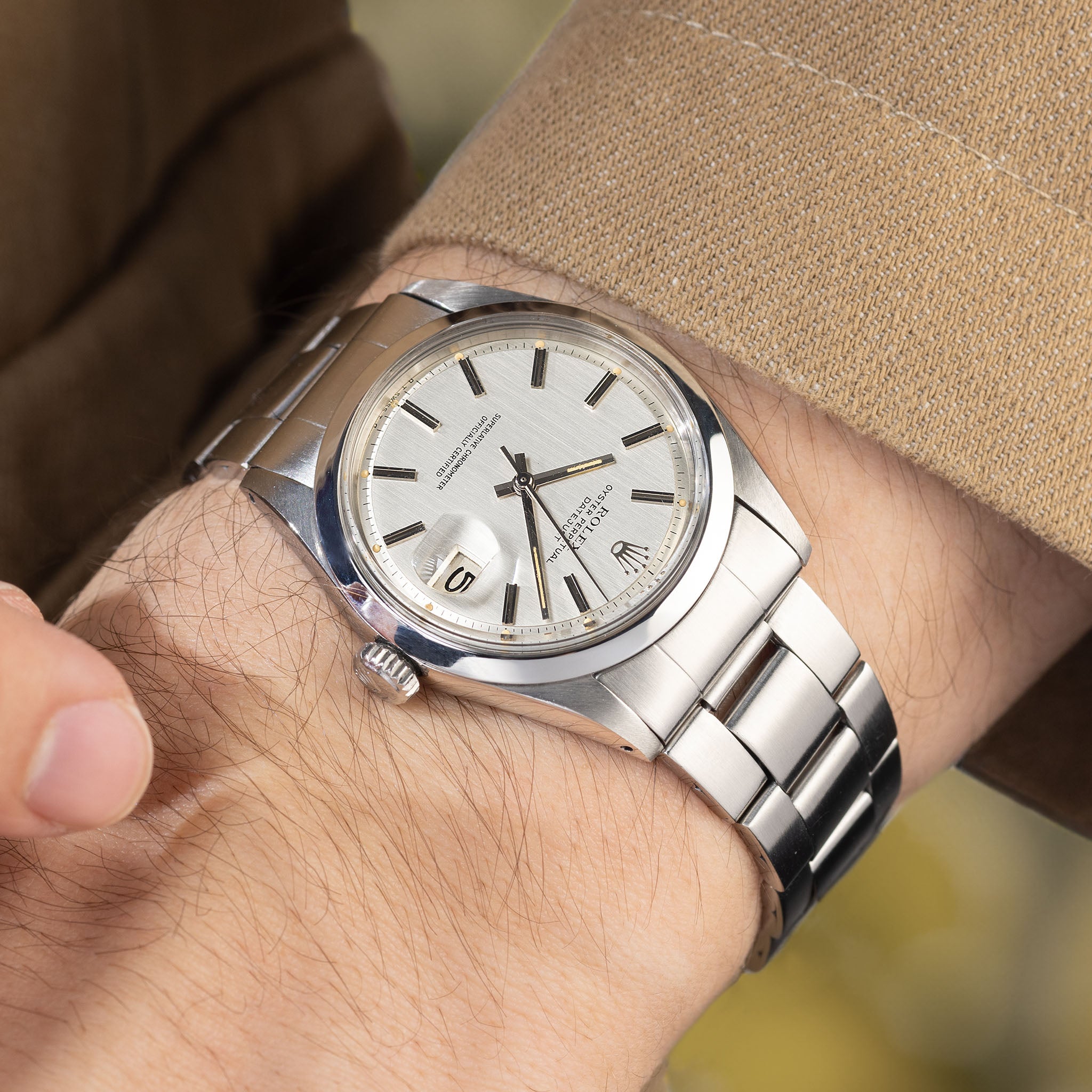 Rolex Datejust Referenz 1600 Seltenes silbernes "Vertical Brush" Sigma Zifferblatt