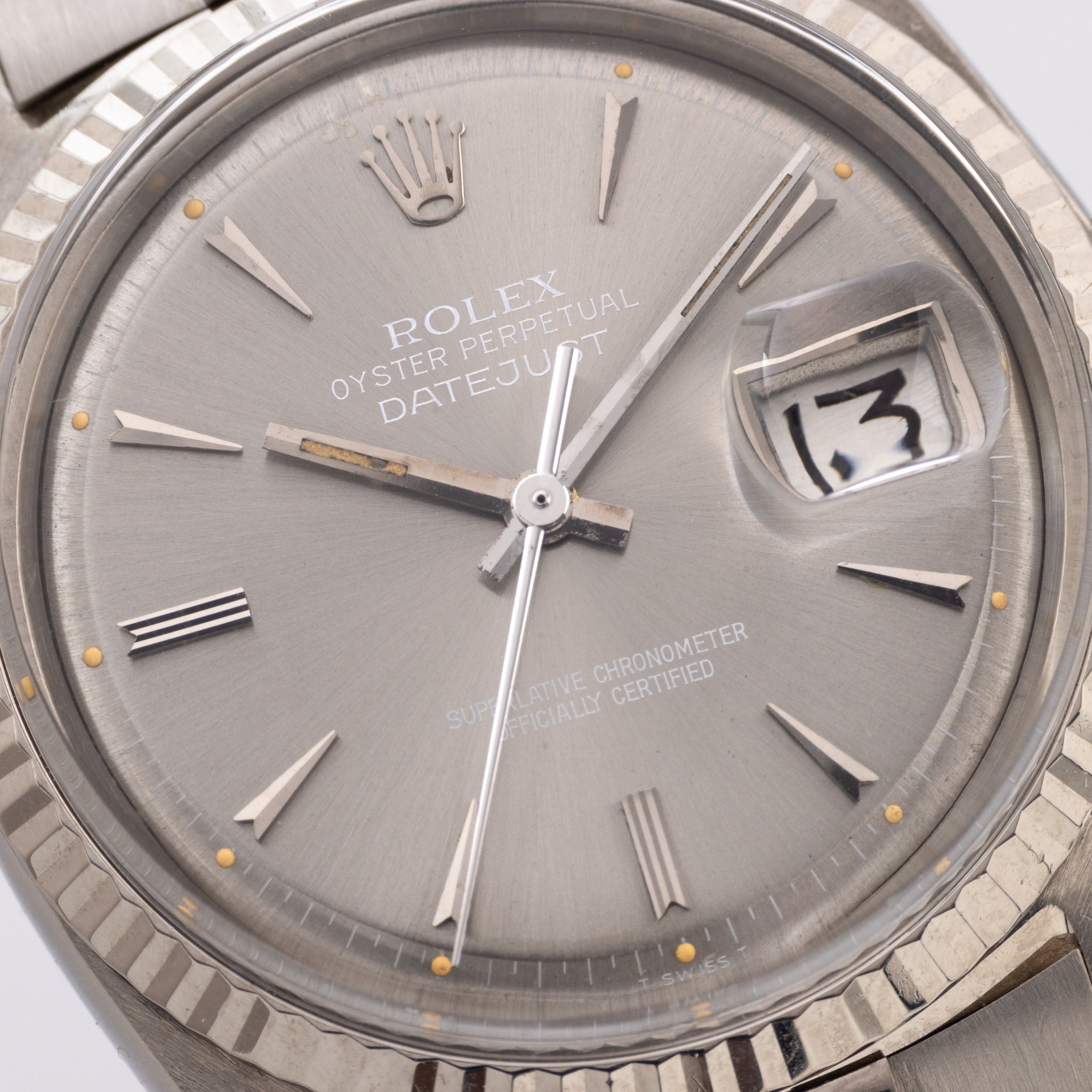 Rolex Datejust 1601/9 Weißgold mit graues Arrowhead Zifferblatt