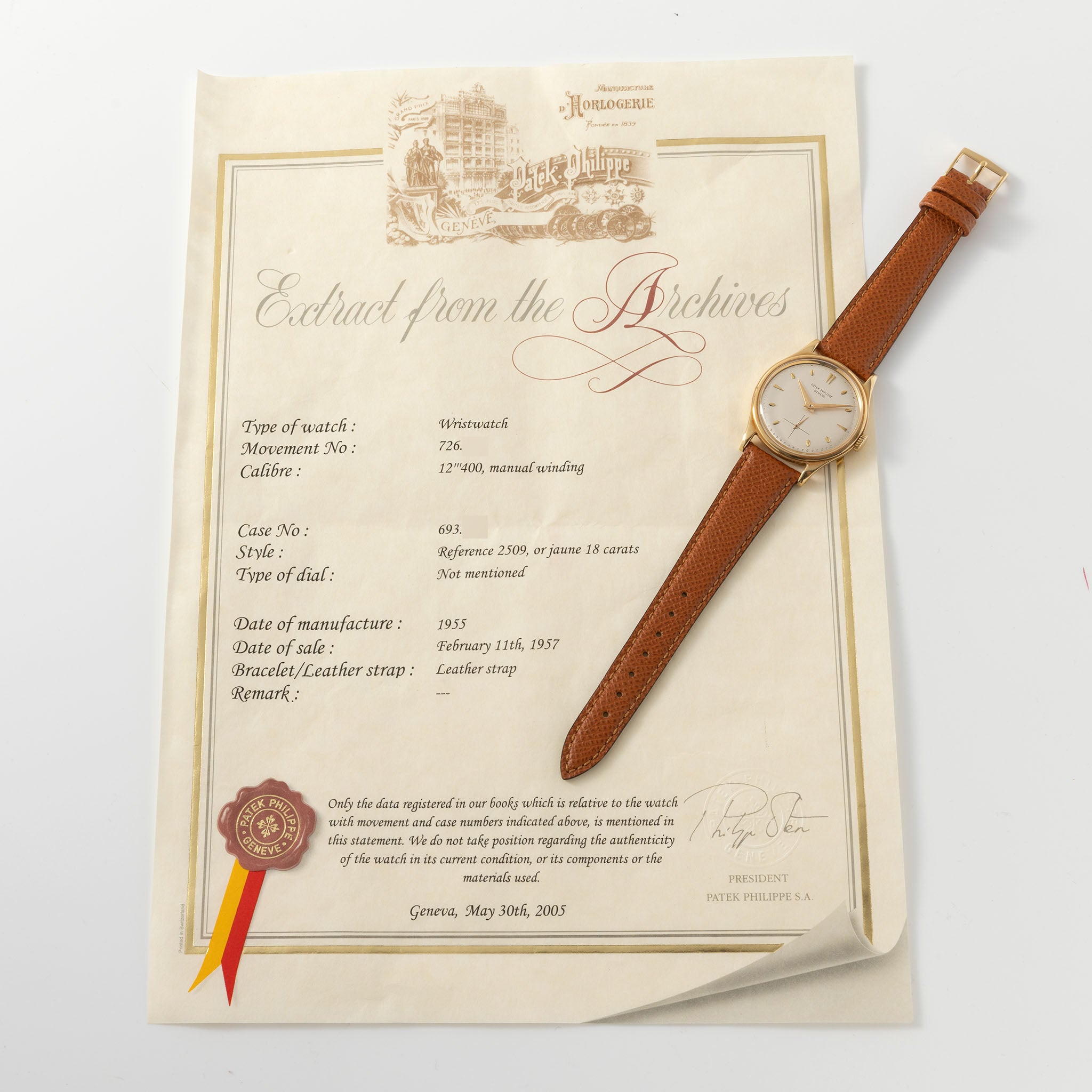 Patek Philippe Calatrava 2509J mit Auszug aus dem Archiv