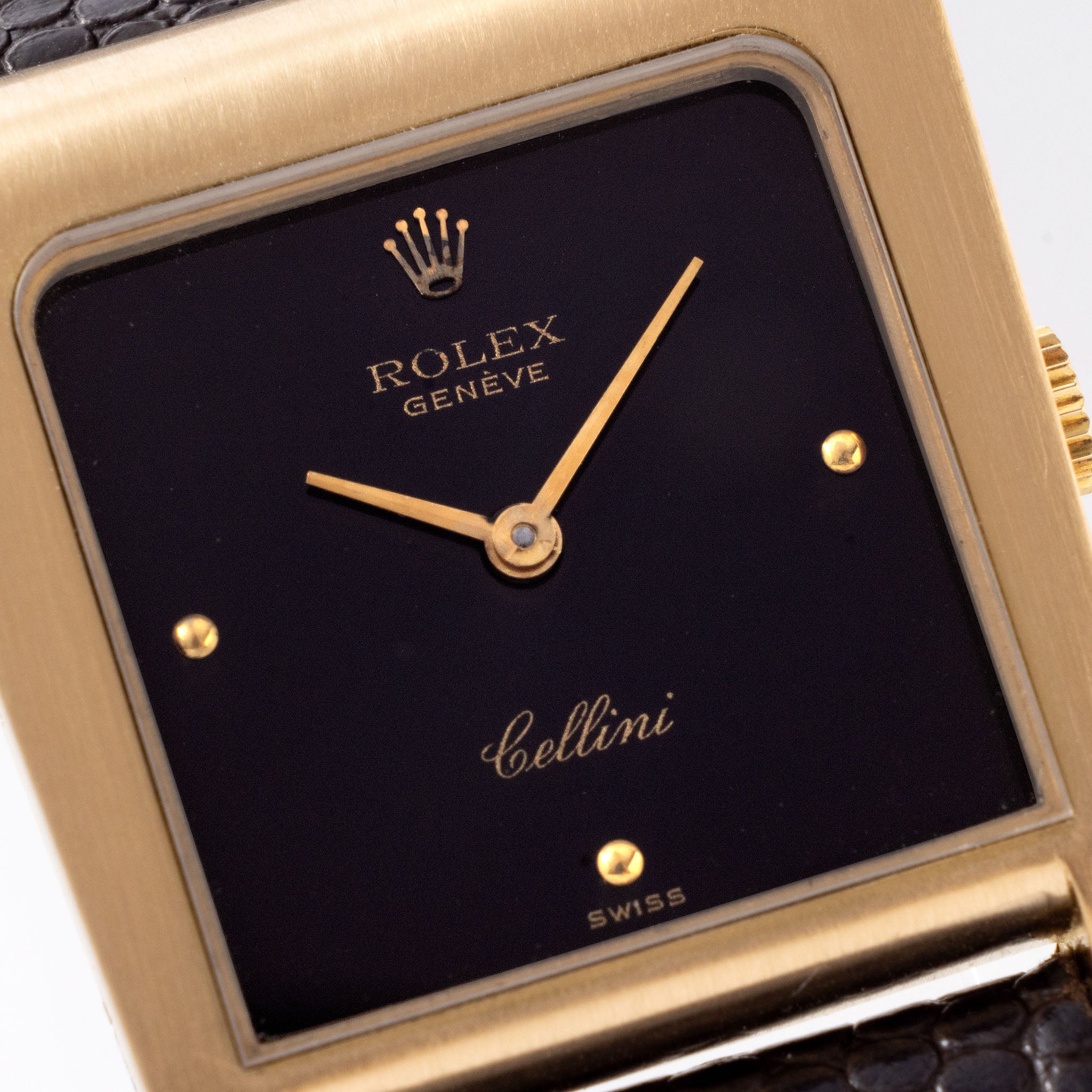 Rolex Cellini Trapzoid Referenz 4100 mit schwarzem Zifferblatt in 18 Karat Gelbgold