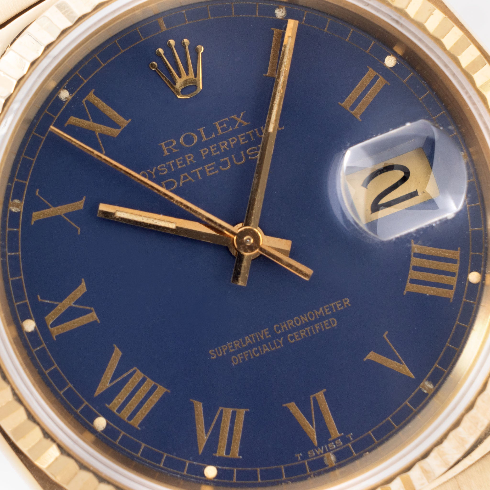 Rolex Datejust Yellow Gold Blue Buckley Dial Ref 16018