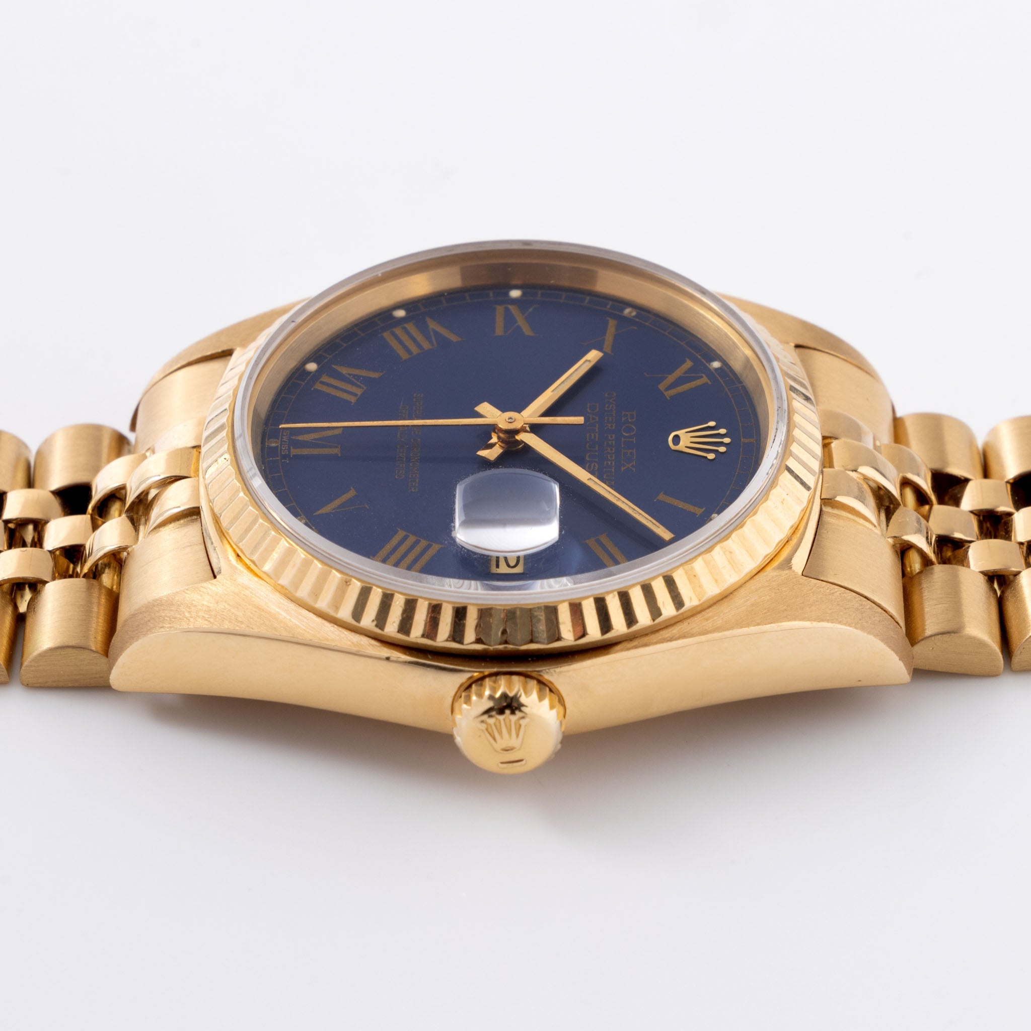 Rolex Datejust Yellow Gold Blue Buckley Dial Ref 16018