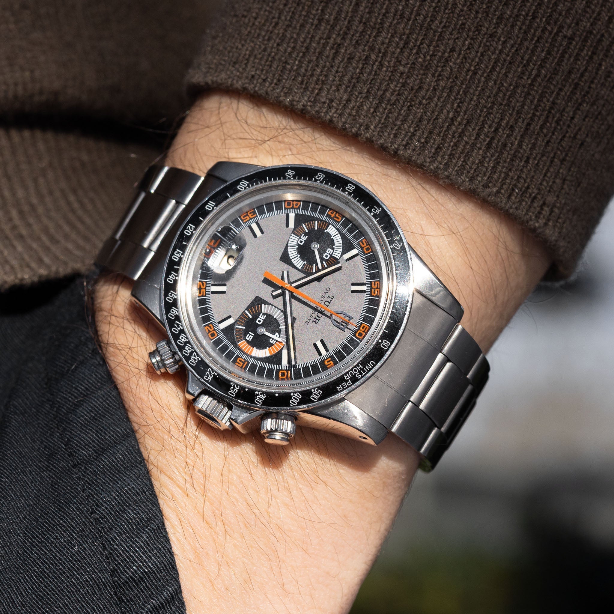 Tudor "Monte Carlo " chronograph grey dial ref 7149 / 0 “mystery engraving “