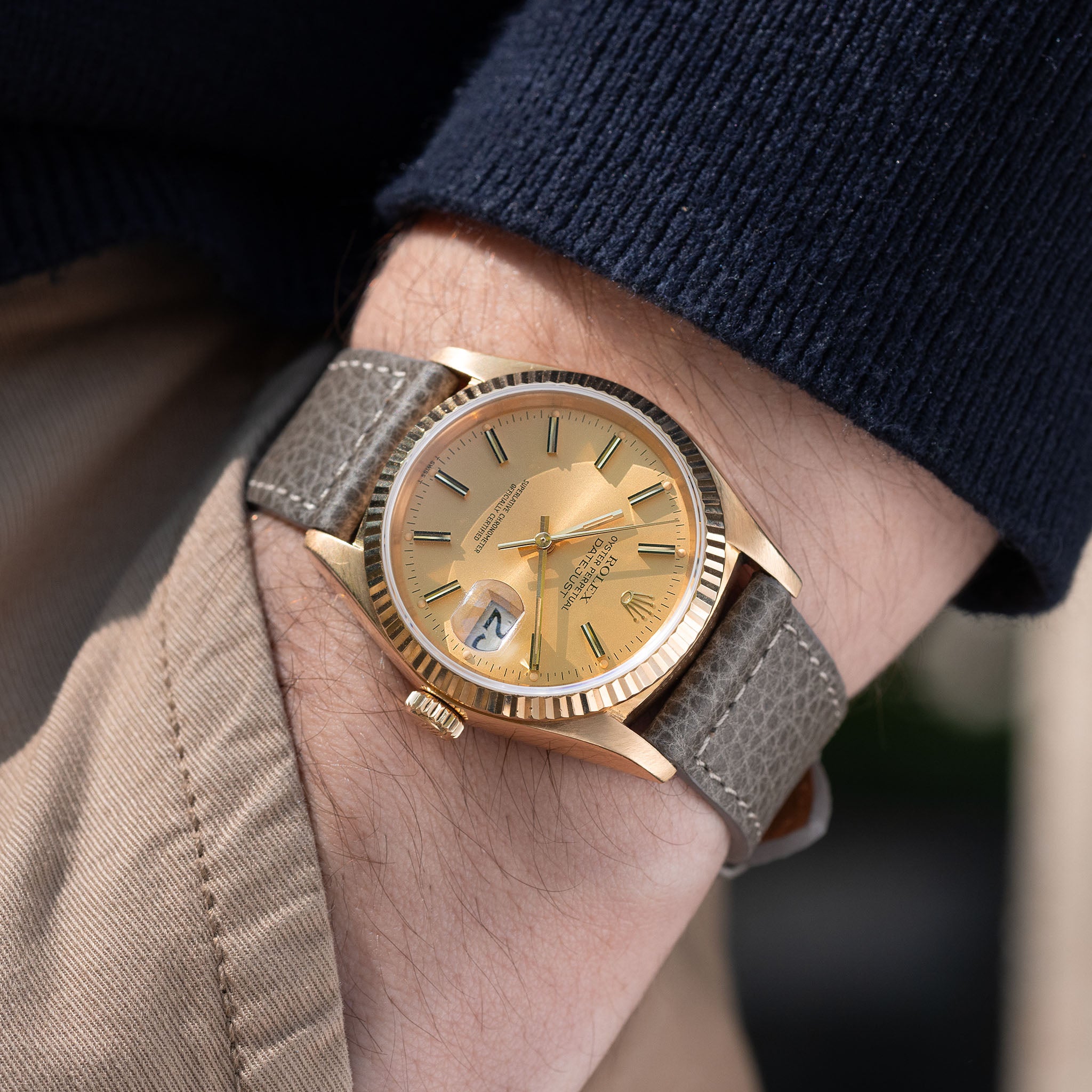 Rolex Datejust Yellow Gold Champagne Dial With Papers Ref 16018