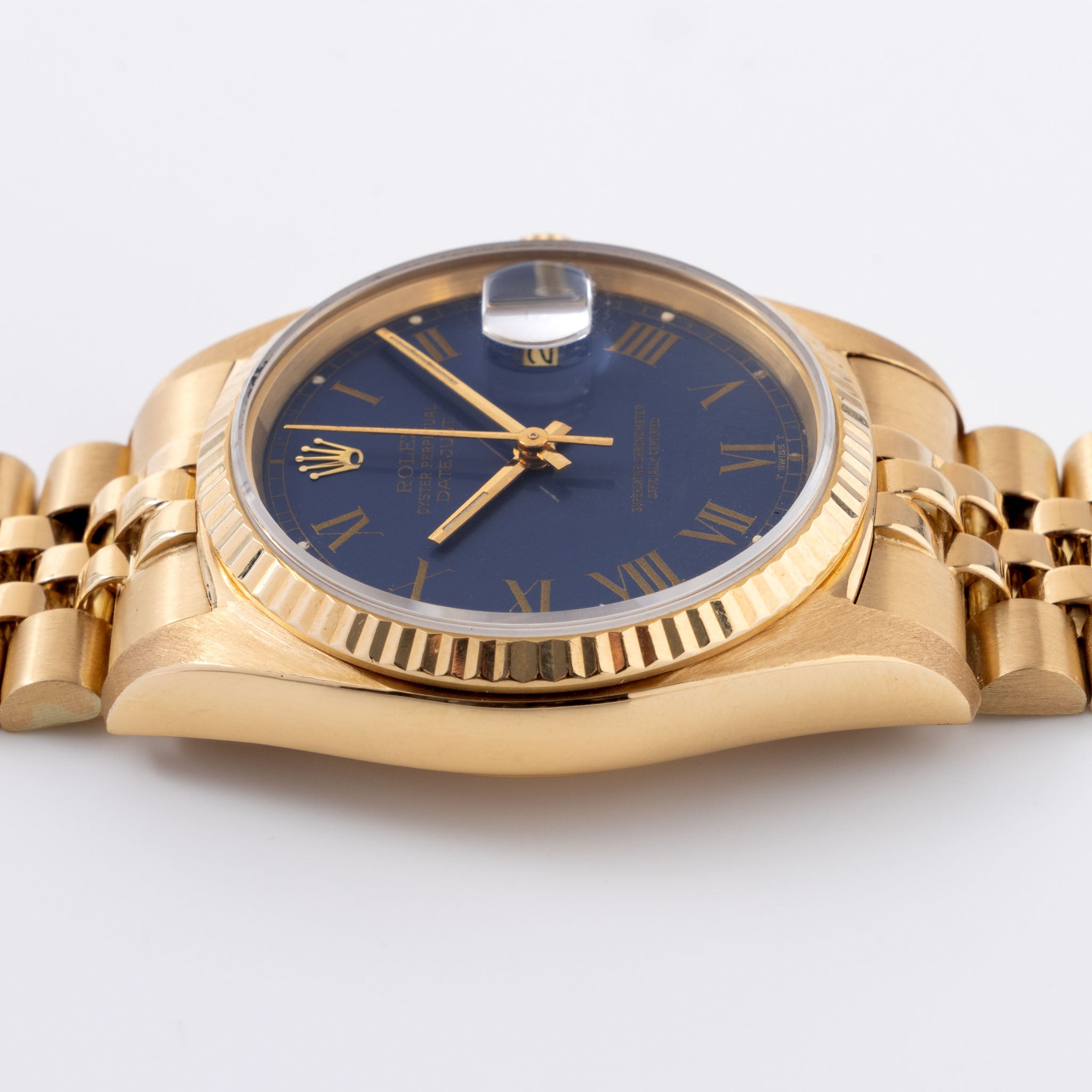 Rolex Datejust Yellow Gold Blue Buckley Dial Ref 16018