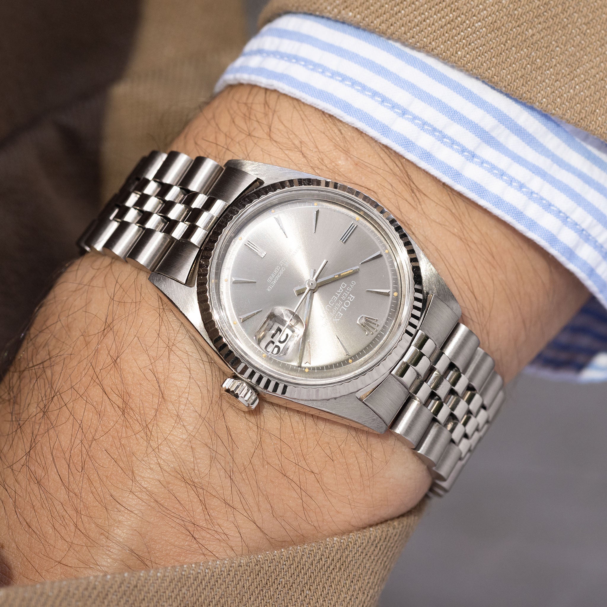 Rolex Datejust 1601/9 Weißgold mit graues Arrowhead Zifferblatt