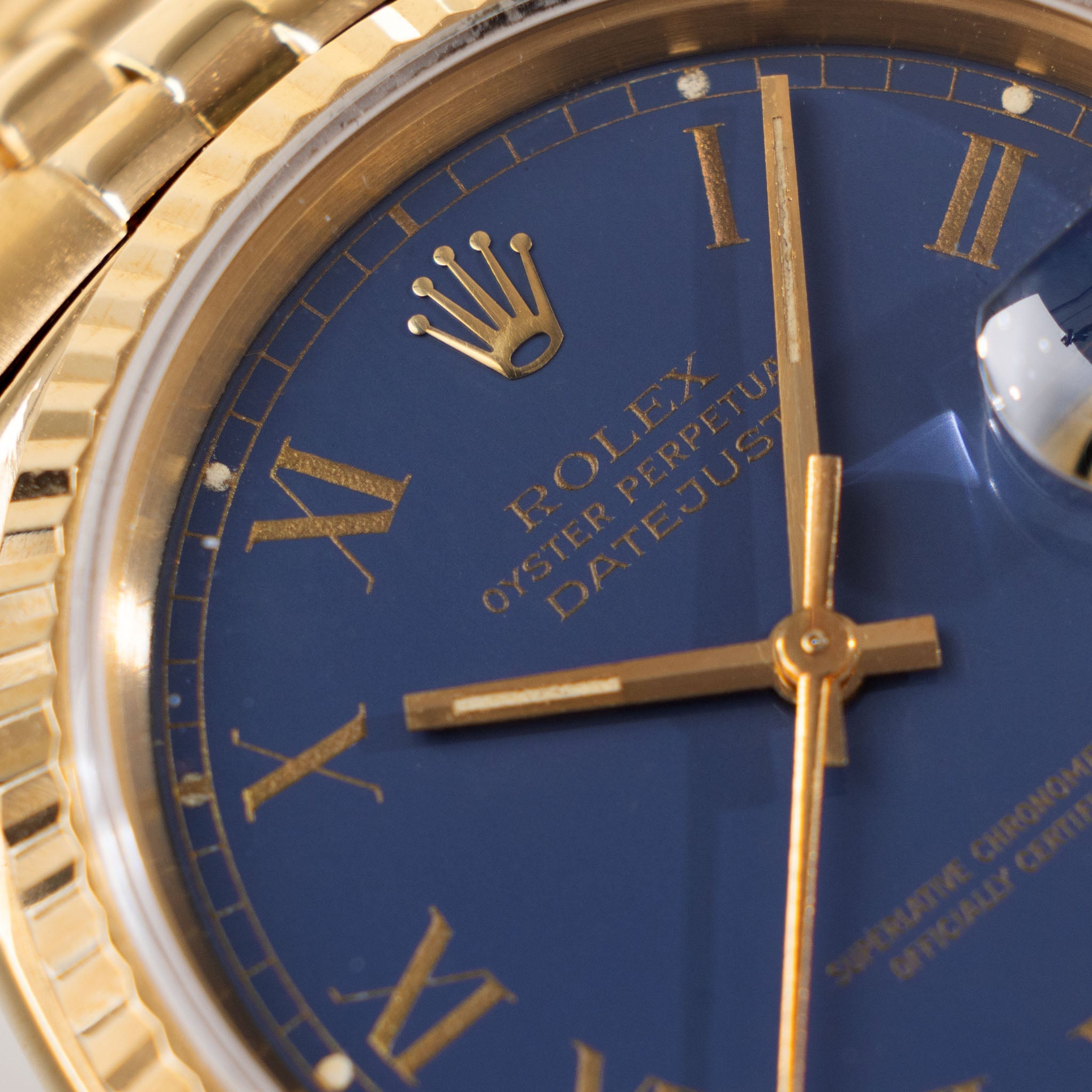 Rolex Datejust Yellow Gold Blue Buckley Dial Ref 16018