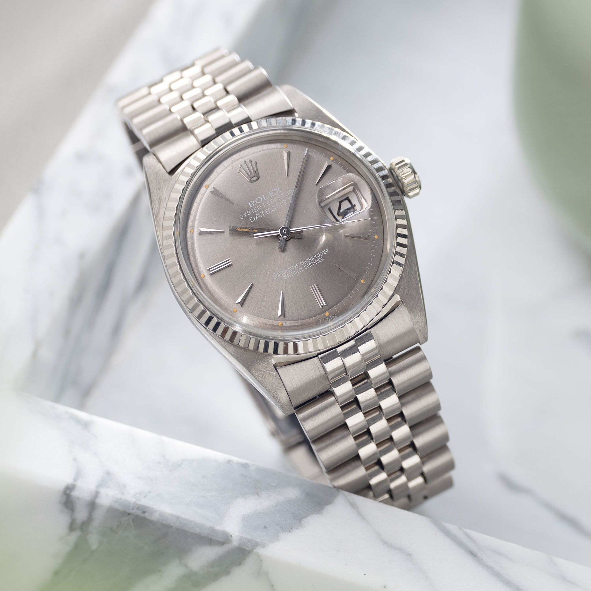 Rolex Datejust 1601/9 Weißgold mit graues Arrowhead Zifferblatt