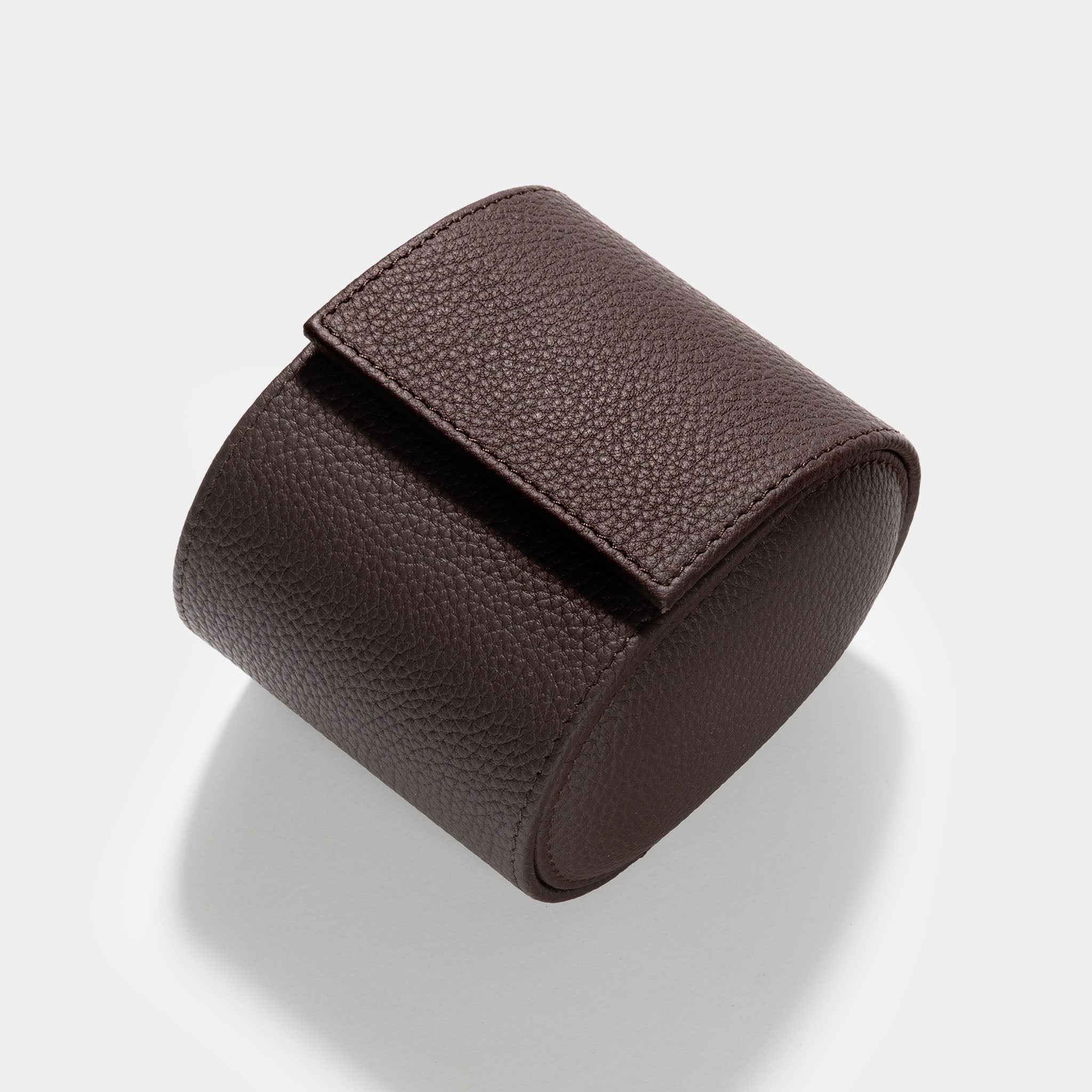 Oval Single Dark Brown Leather Watch Box