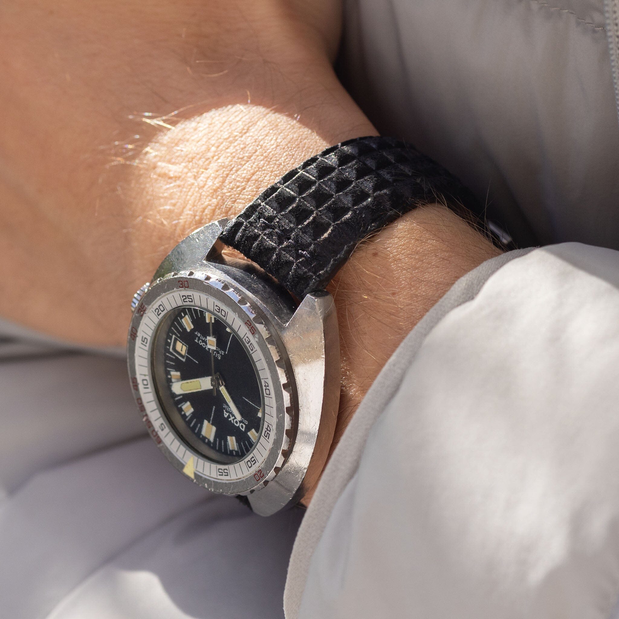 Waffle Black Suede Leather Watch Strap