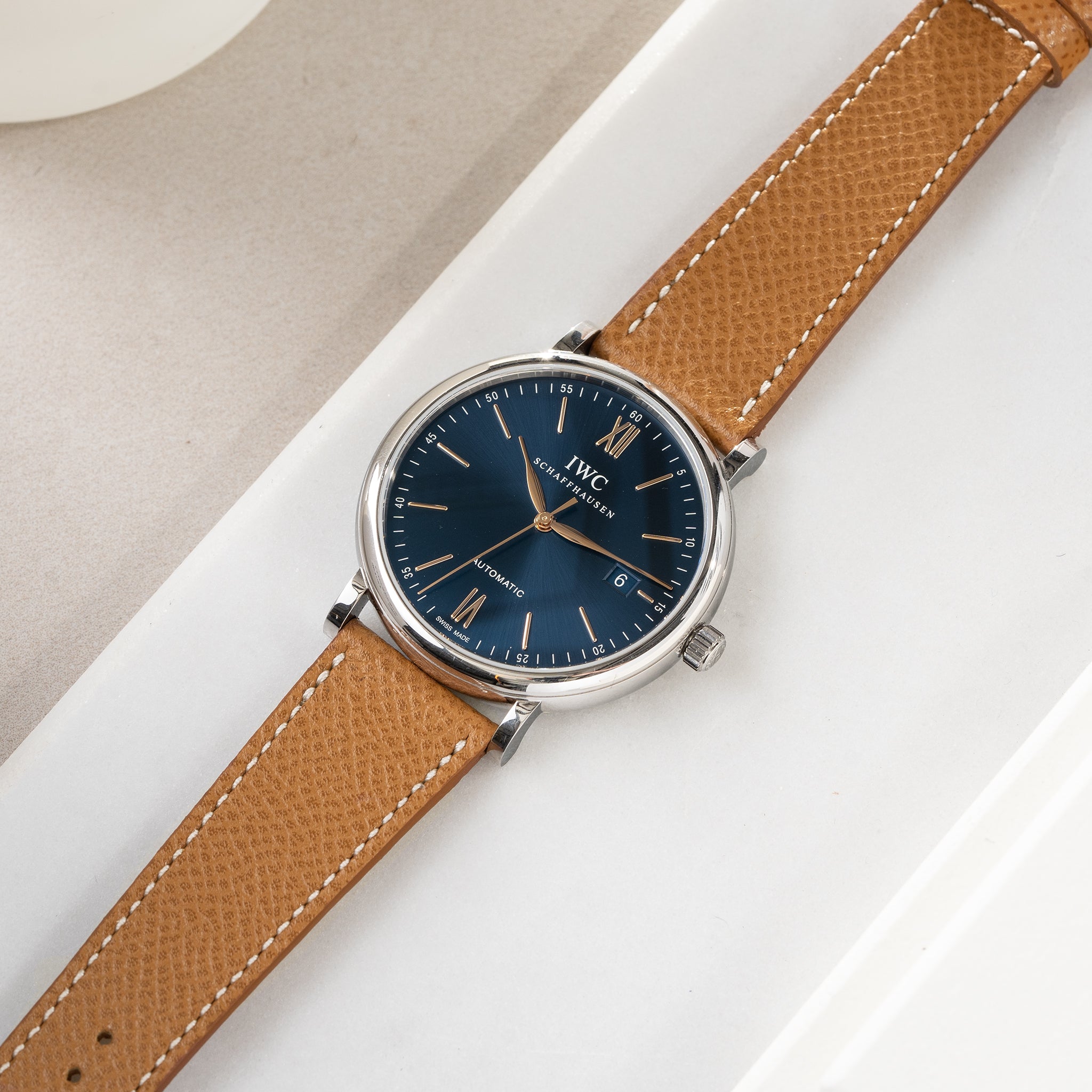 Uhrenarmband für IWC Portofino - Marston Calf Cognac Brown Leather