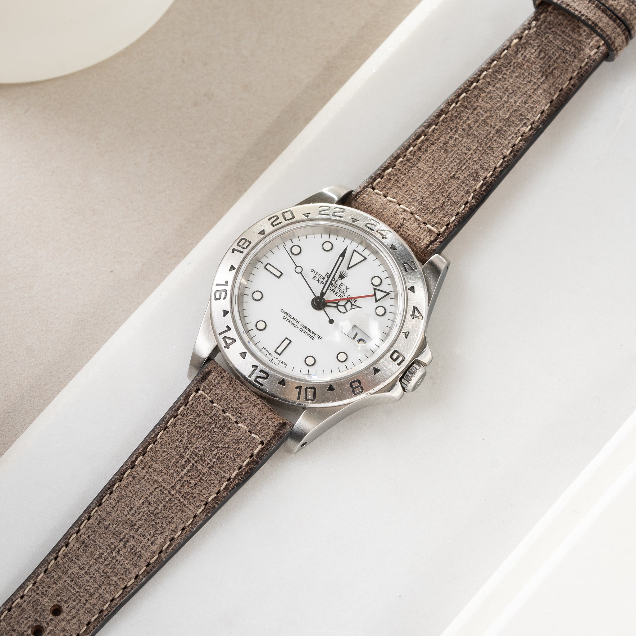 Uhrenarmband für Rolex Explorer 2 - Linen Leather Elegant Grey (20mm)