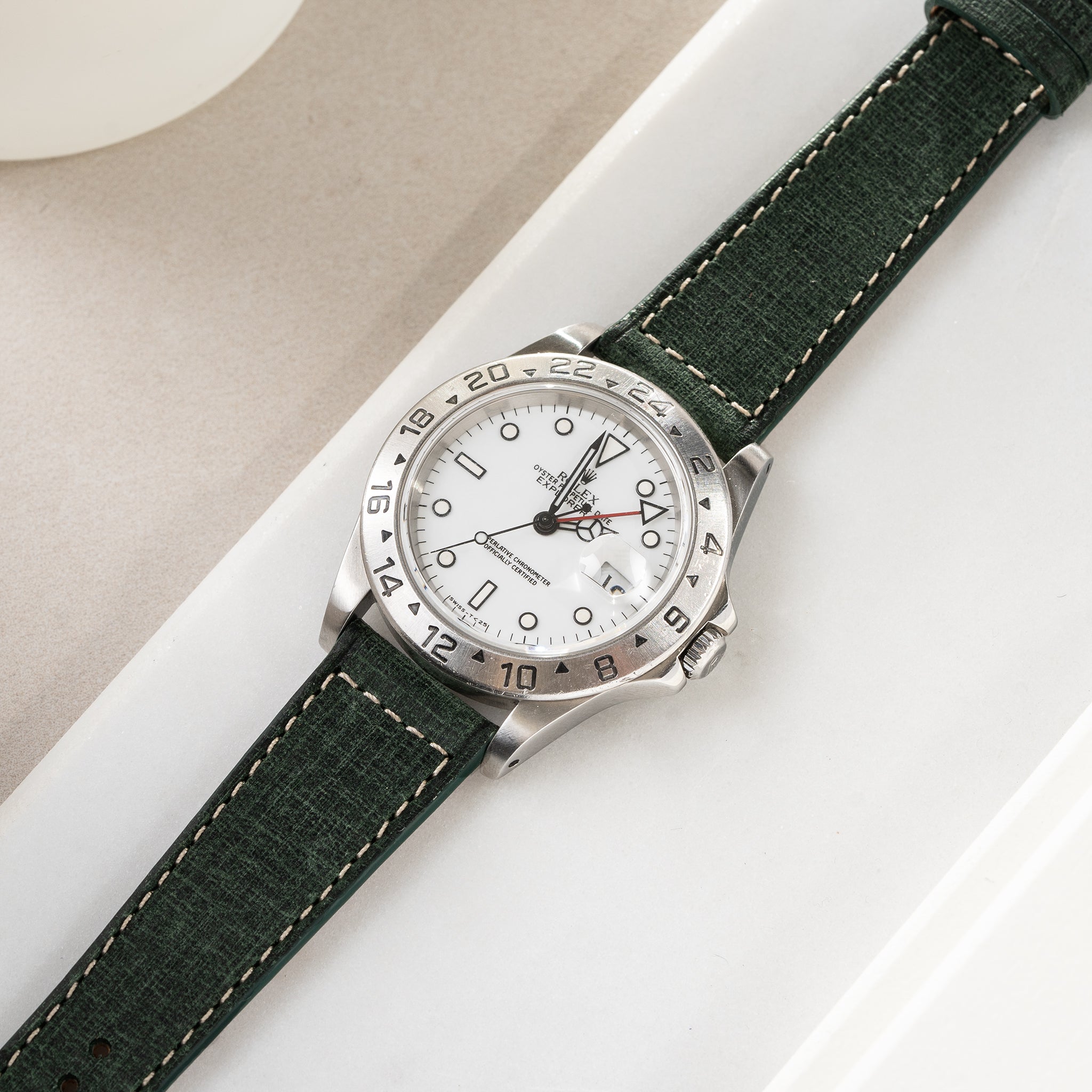 Uhrenarmband für Rolex Explorer 2 - Linen Boxed Leather Elegant Green (20mm)