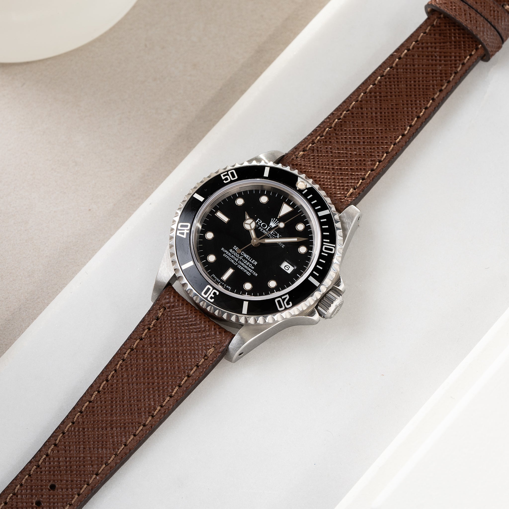 Uhrenarmband für Rolex Seadweller - Saffiano Brown Leather