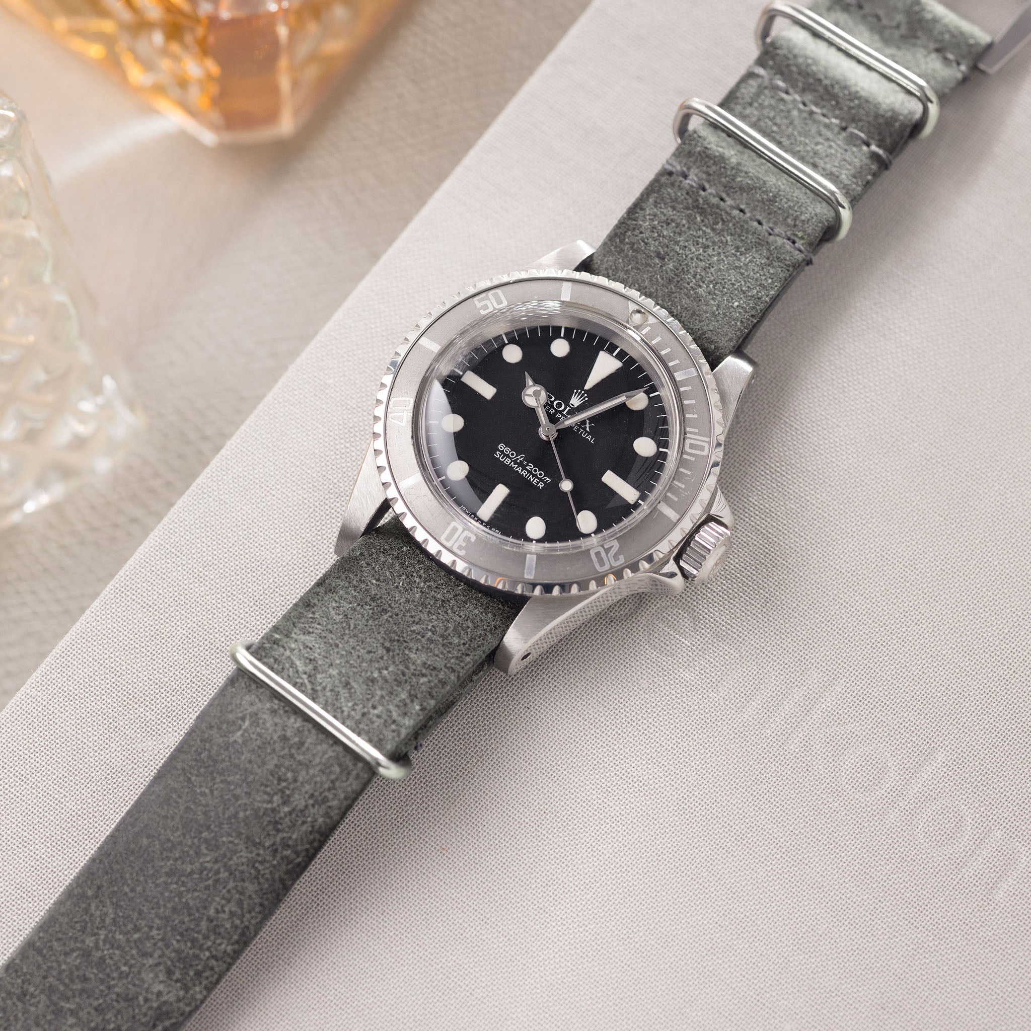 The Mayfair Grey Nato Leather Watch Strap - Jubilee Edition