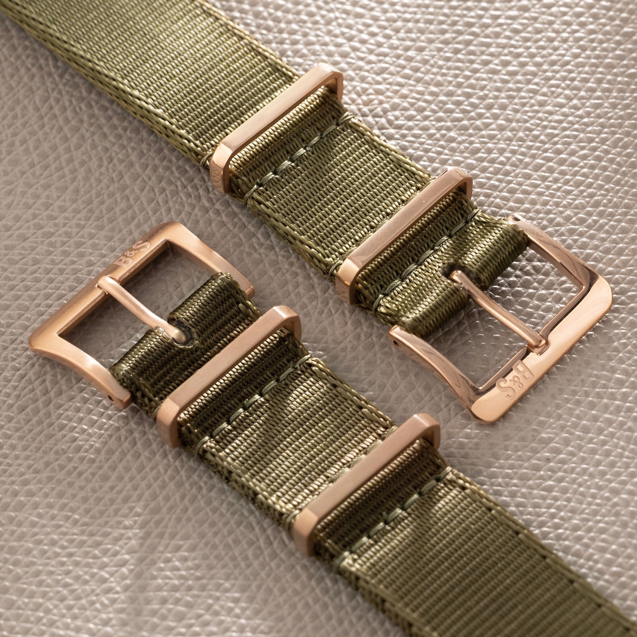 Deluxe Nylon Nato Uhrenarmband Olive Drab - Roségold Mattiert
