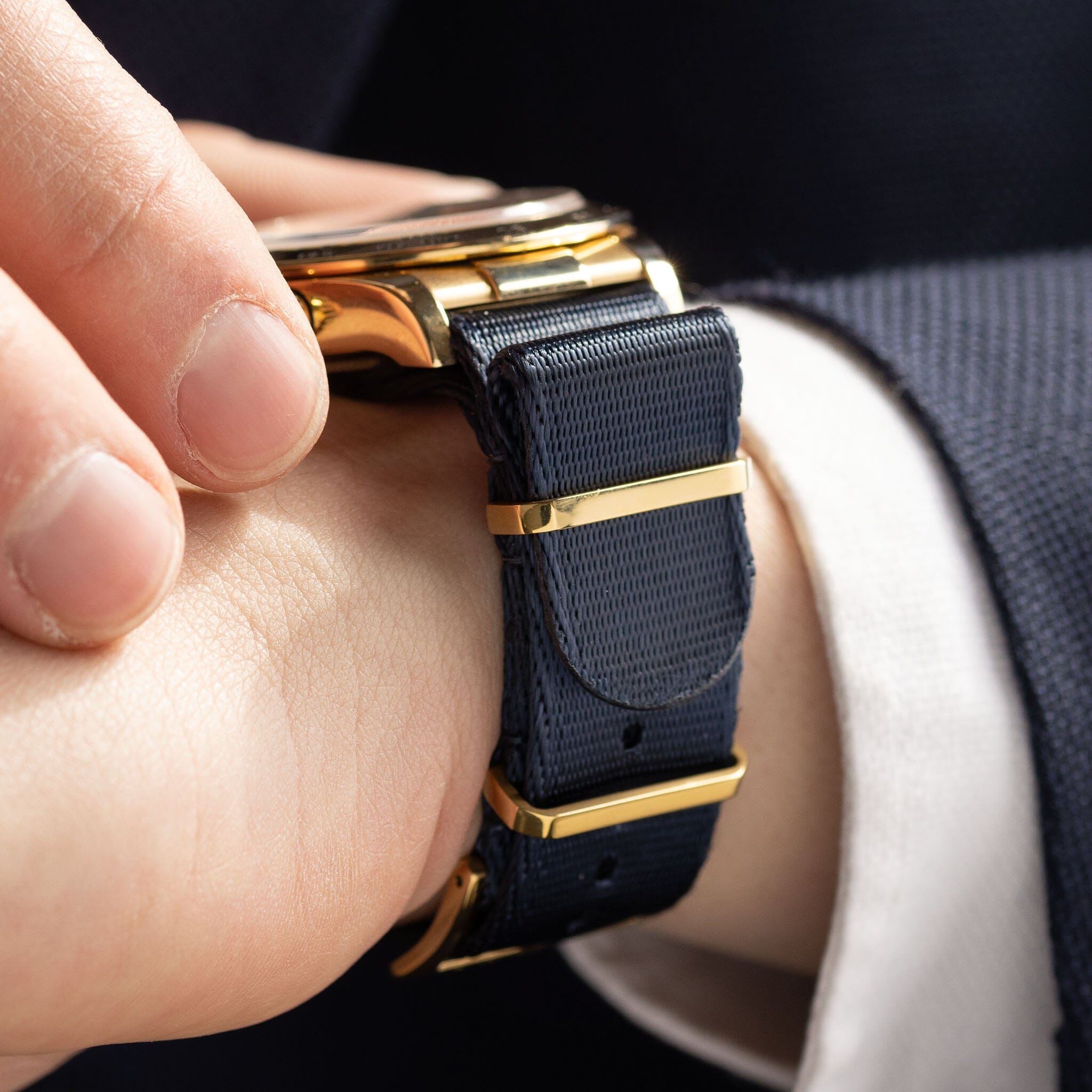 Deluxe Nylon Nato Uhrenarmband Navy - Gold