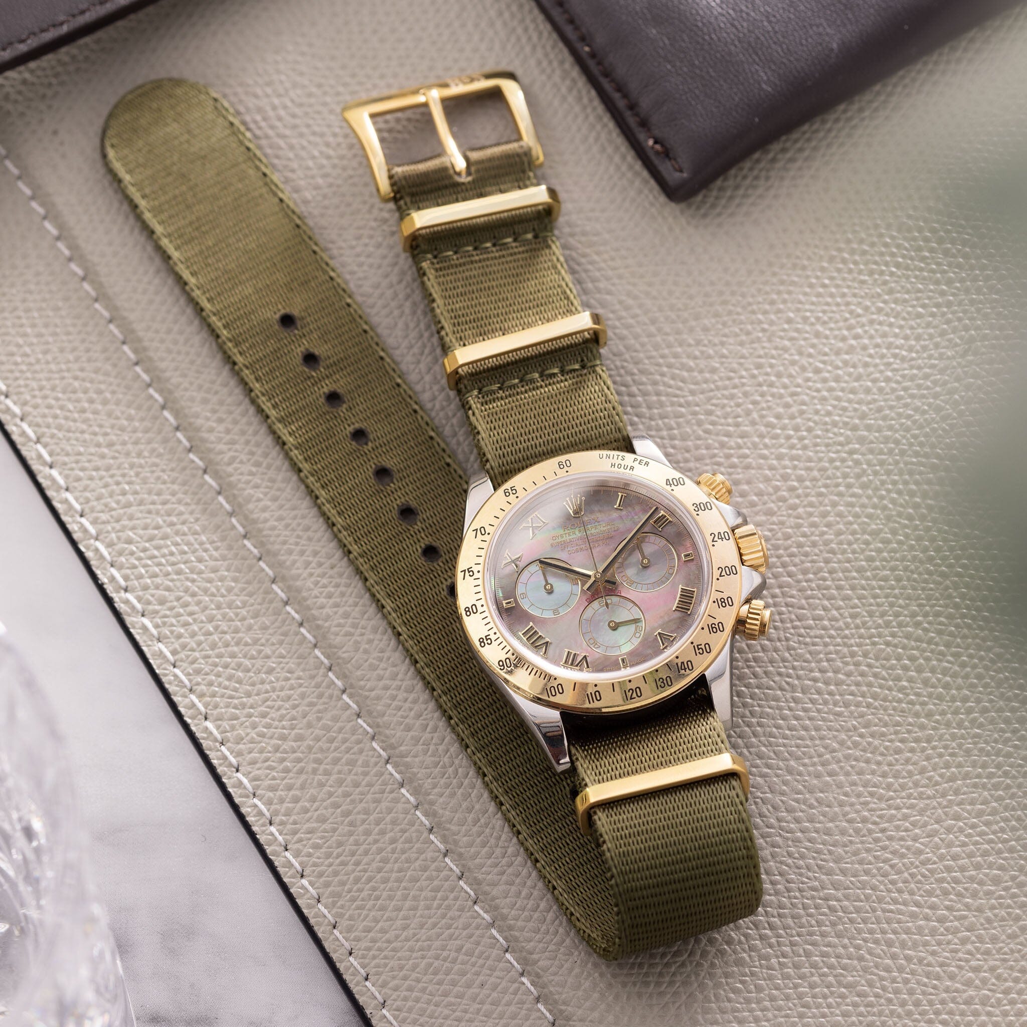 Deluxe Nylon Nato Uhrenarmband Olive Drab - Gold