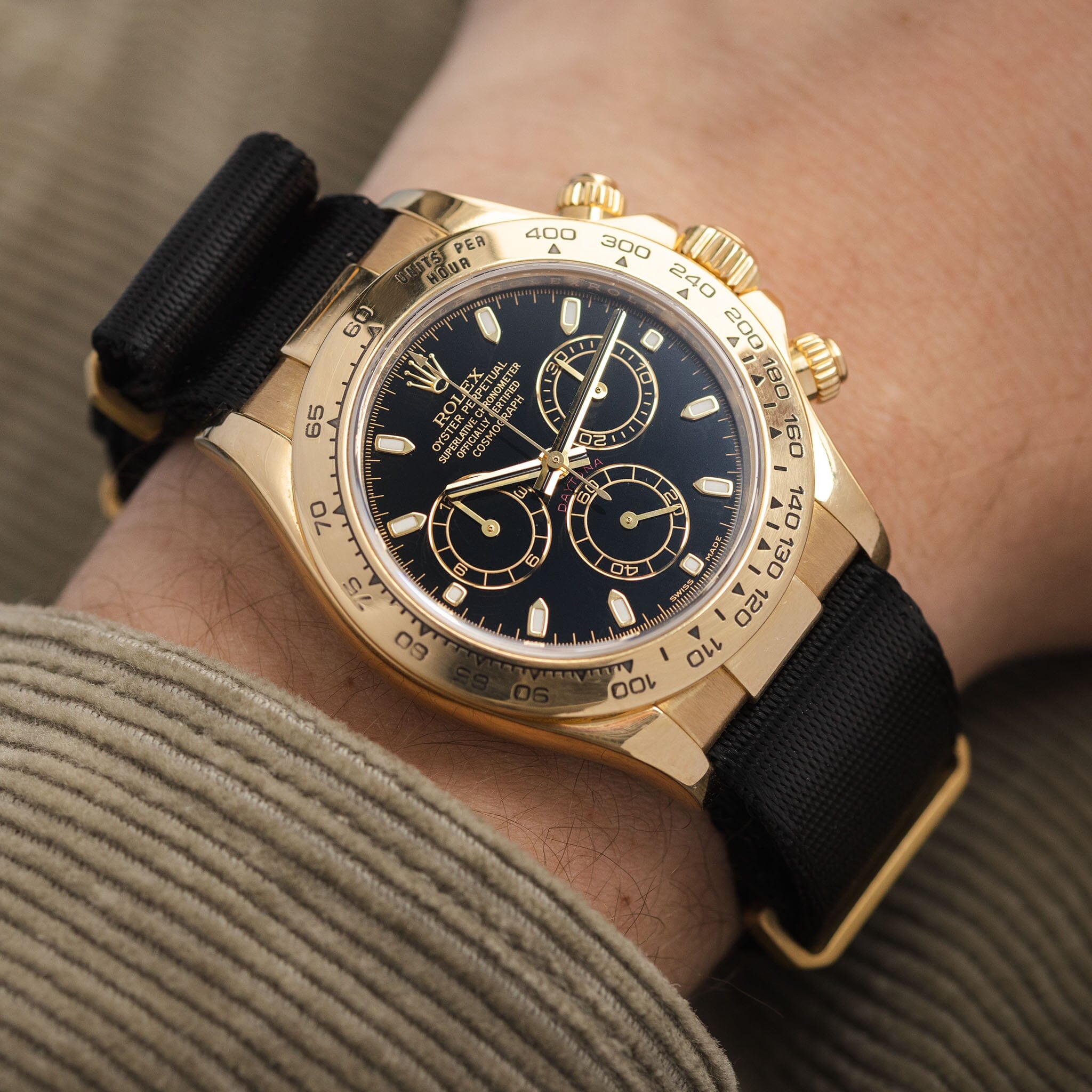 Deluxe Nylon Nato Uhrenarmband Shadow - Gold Mattiert