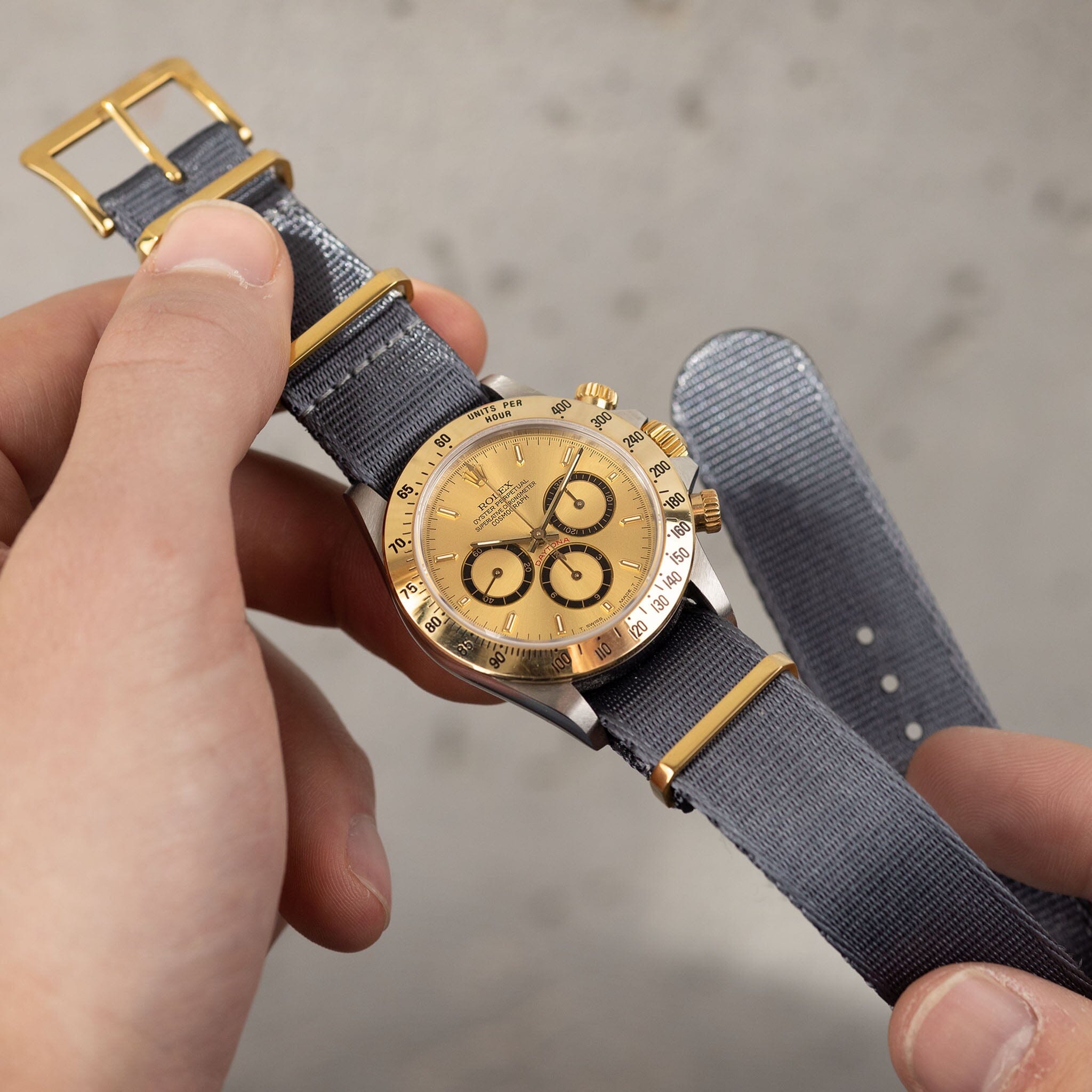 Deluxe Nylon Nato Uhrenarmband Slate - Gold