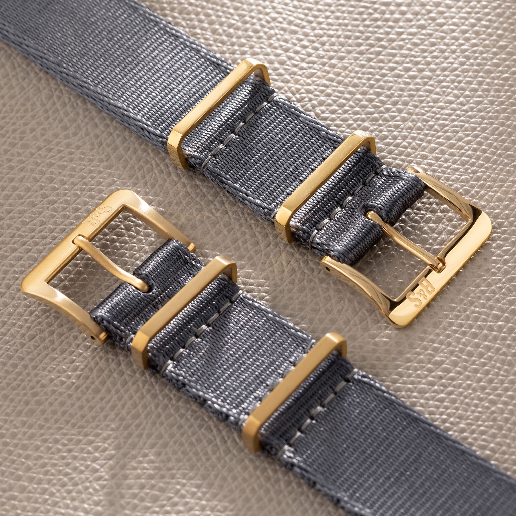Deluxe Nylon Nato Uhrenarmband Slate - Gold Mattiert