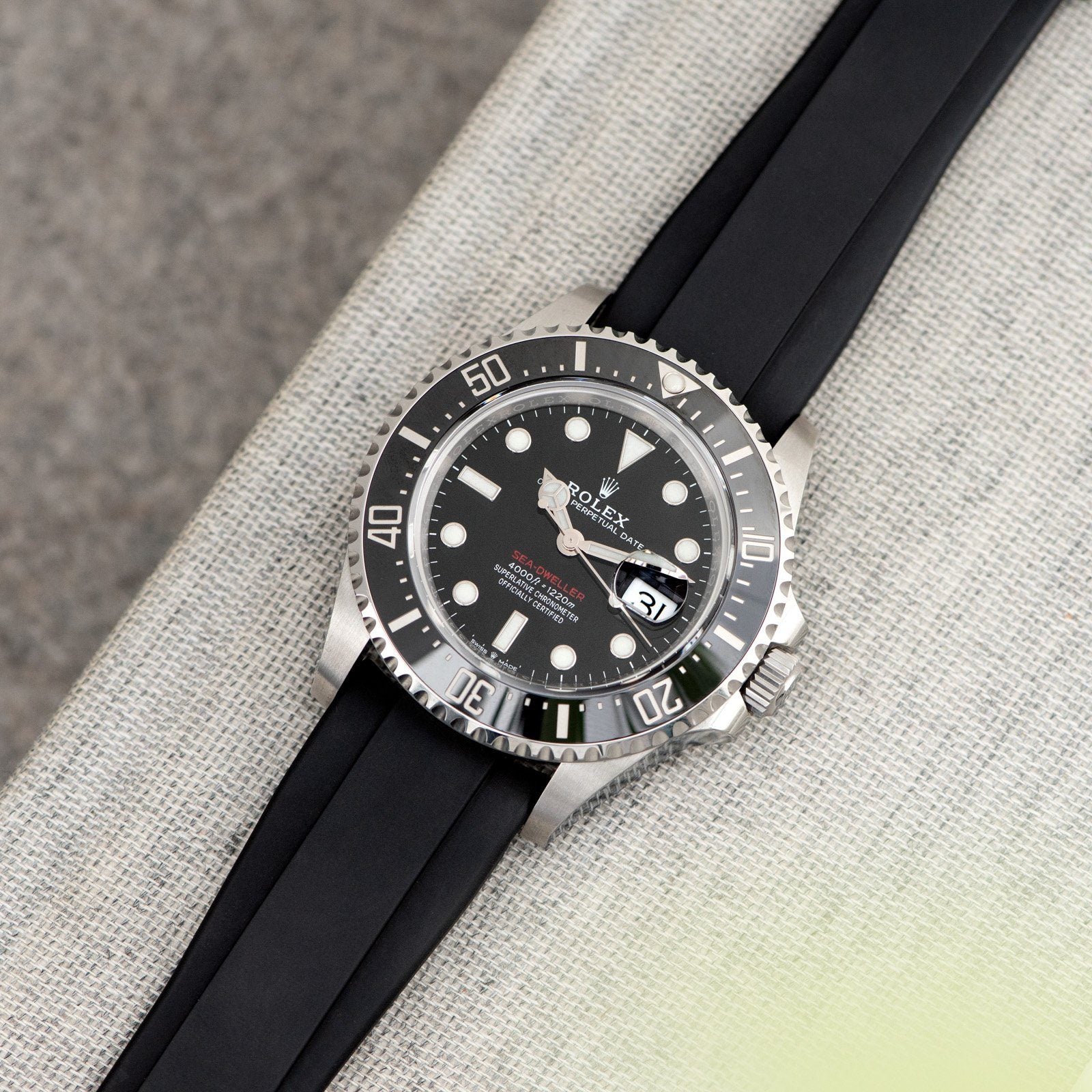 Everest Bands Kautschuk Uhrenarmband Schwarz - Für Rolex Faltschließe