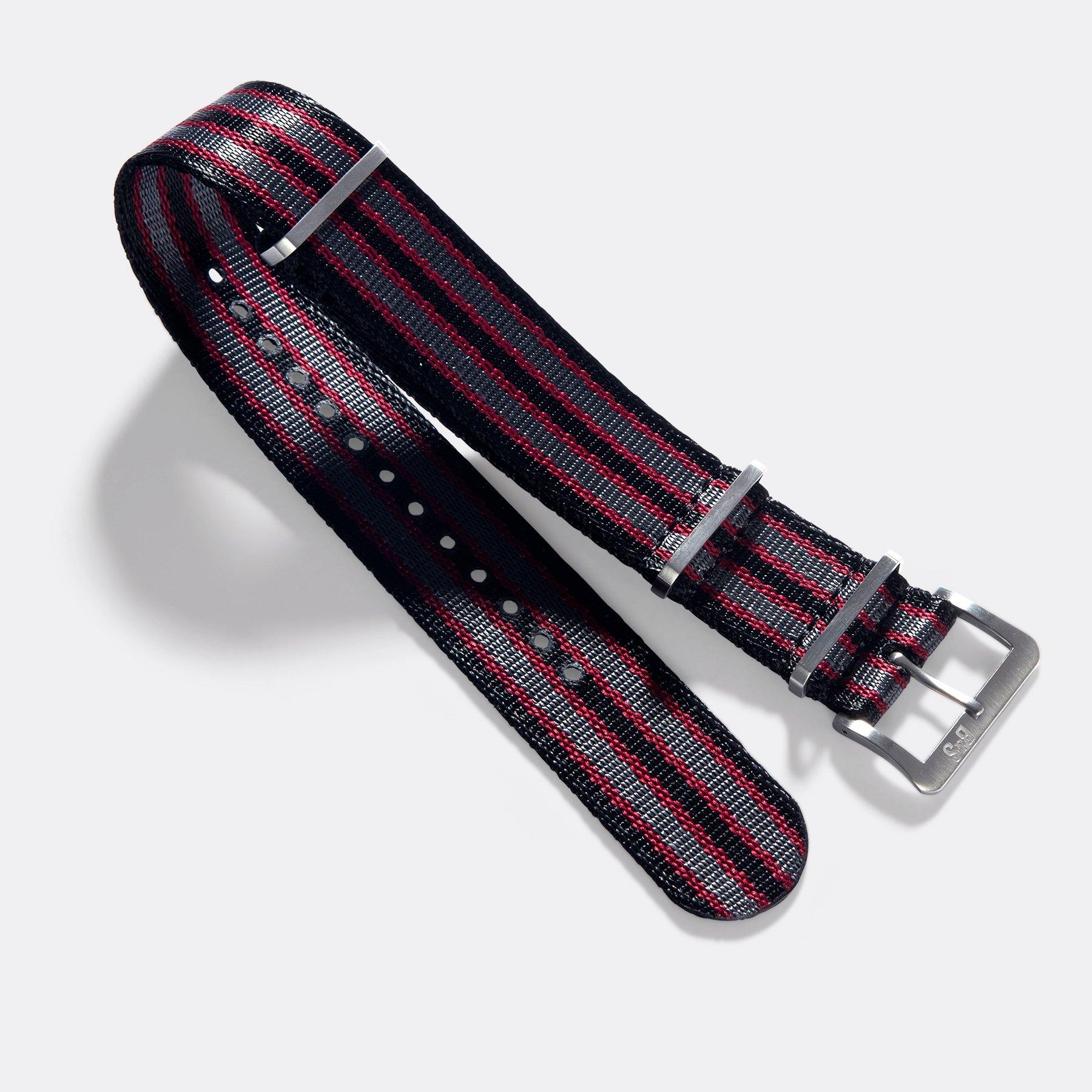 Deluxe Nylon Nato Watch Strap Grey Bordeau