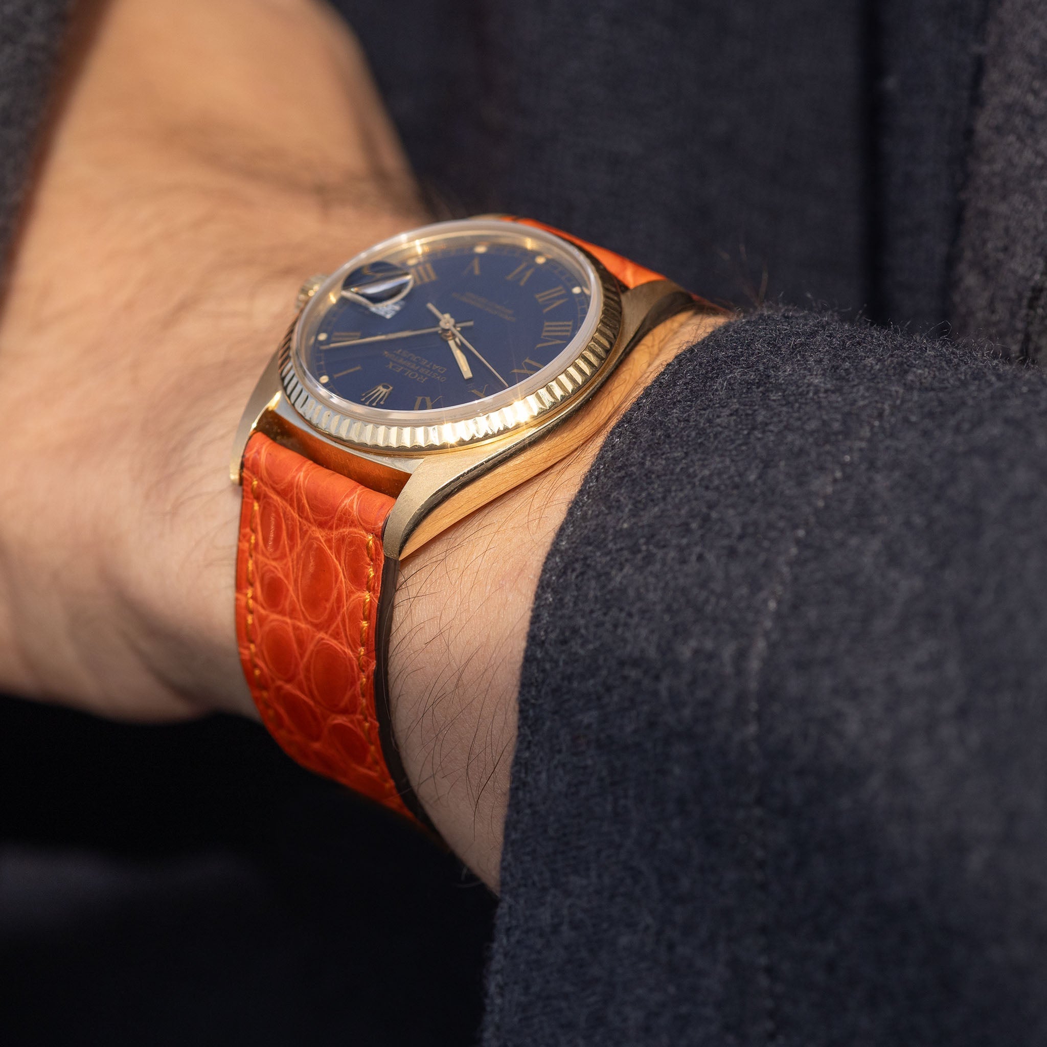 Rolex Datejust 16018 Buckley mit orangem Alligatorleder Uhrenarmband